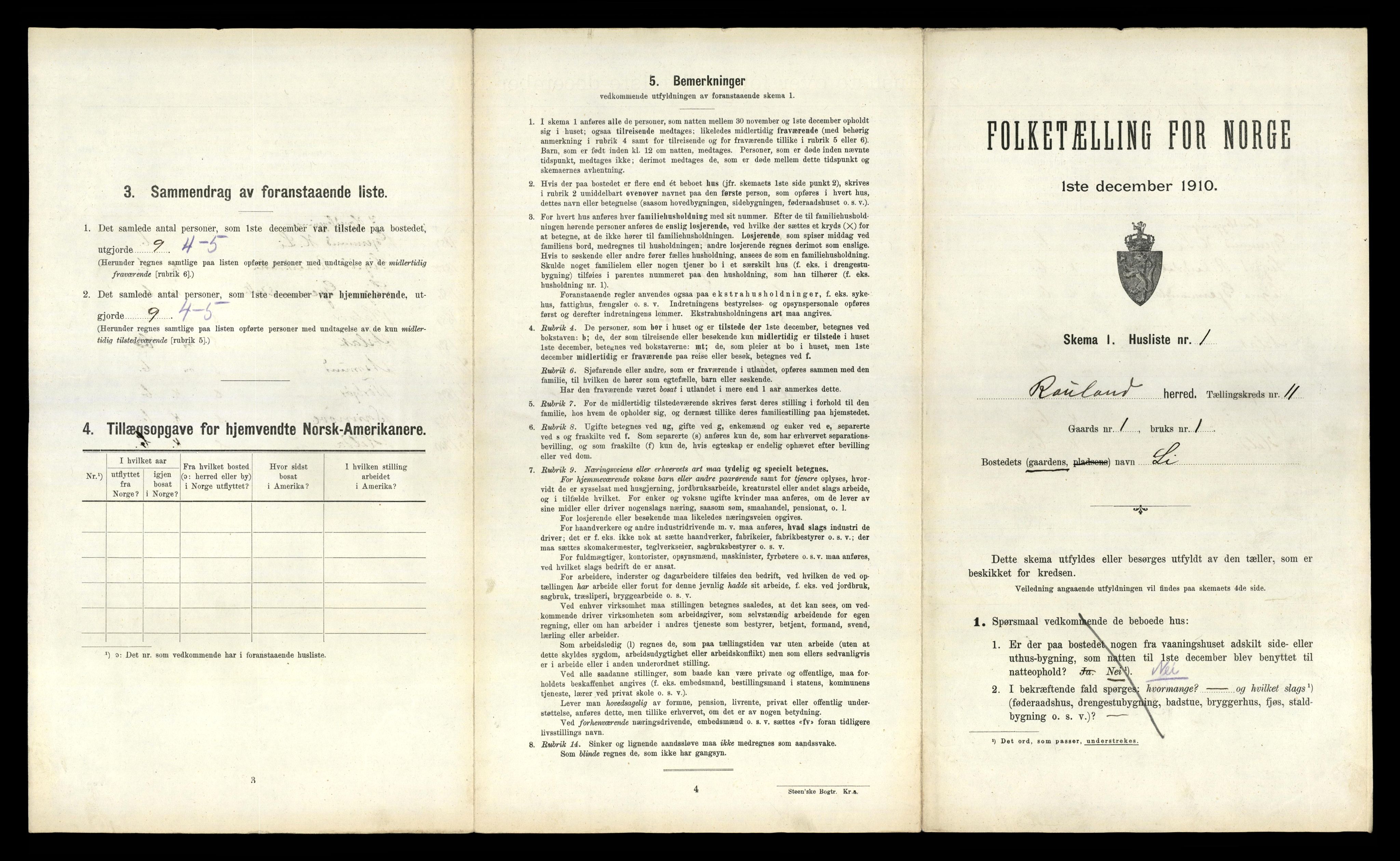 RA, 1910 census for Rauland, 1910, p. 363