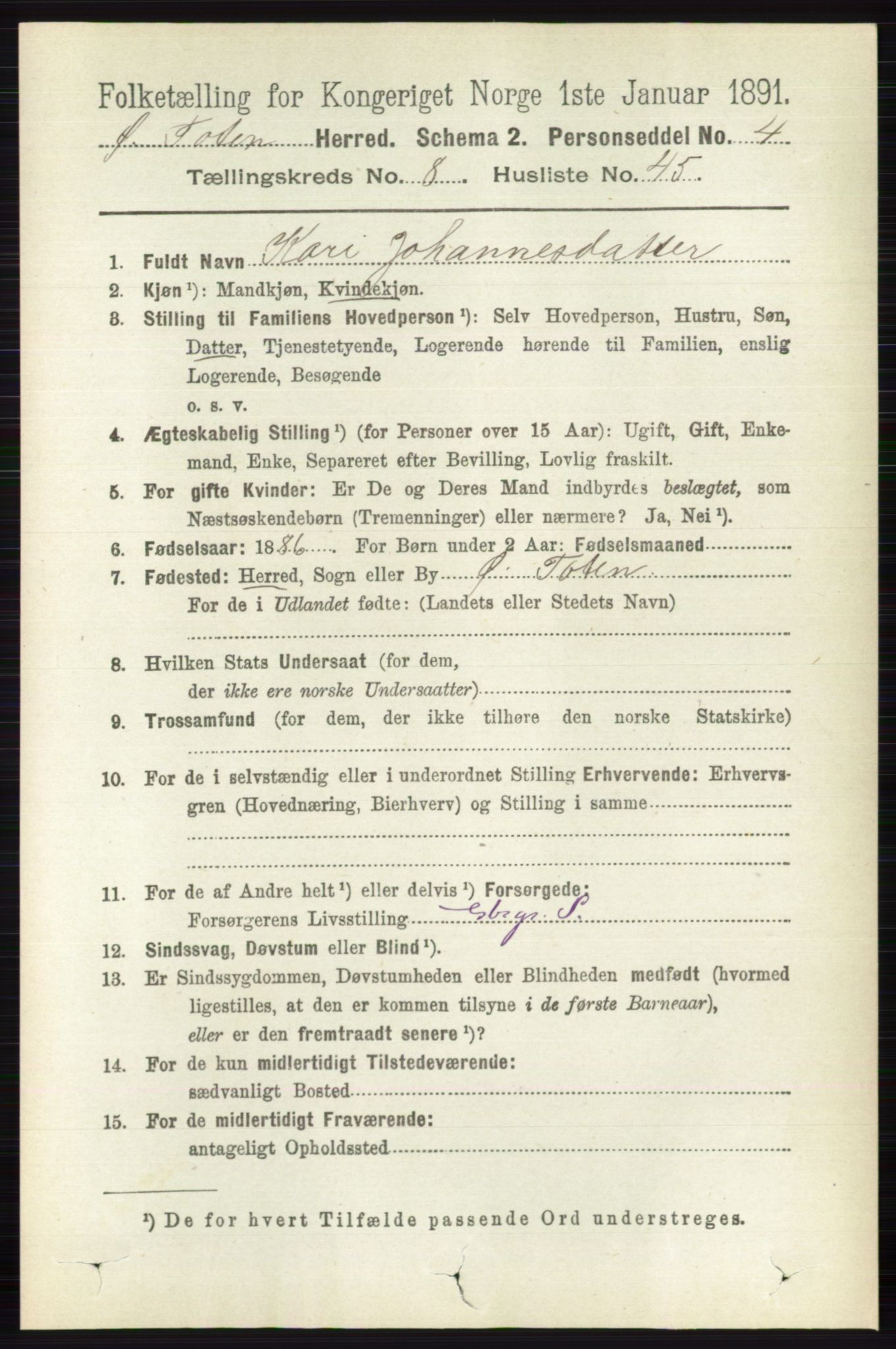 RA, 1891 census for 0528 Østre Toten, 1891, p. 5266