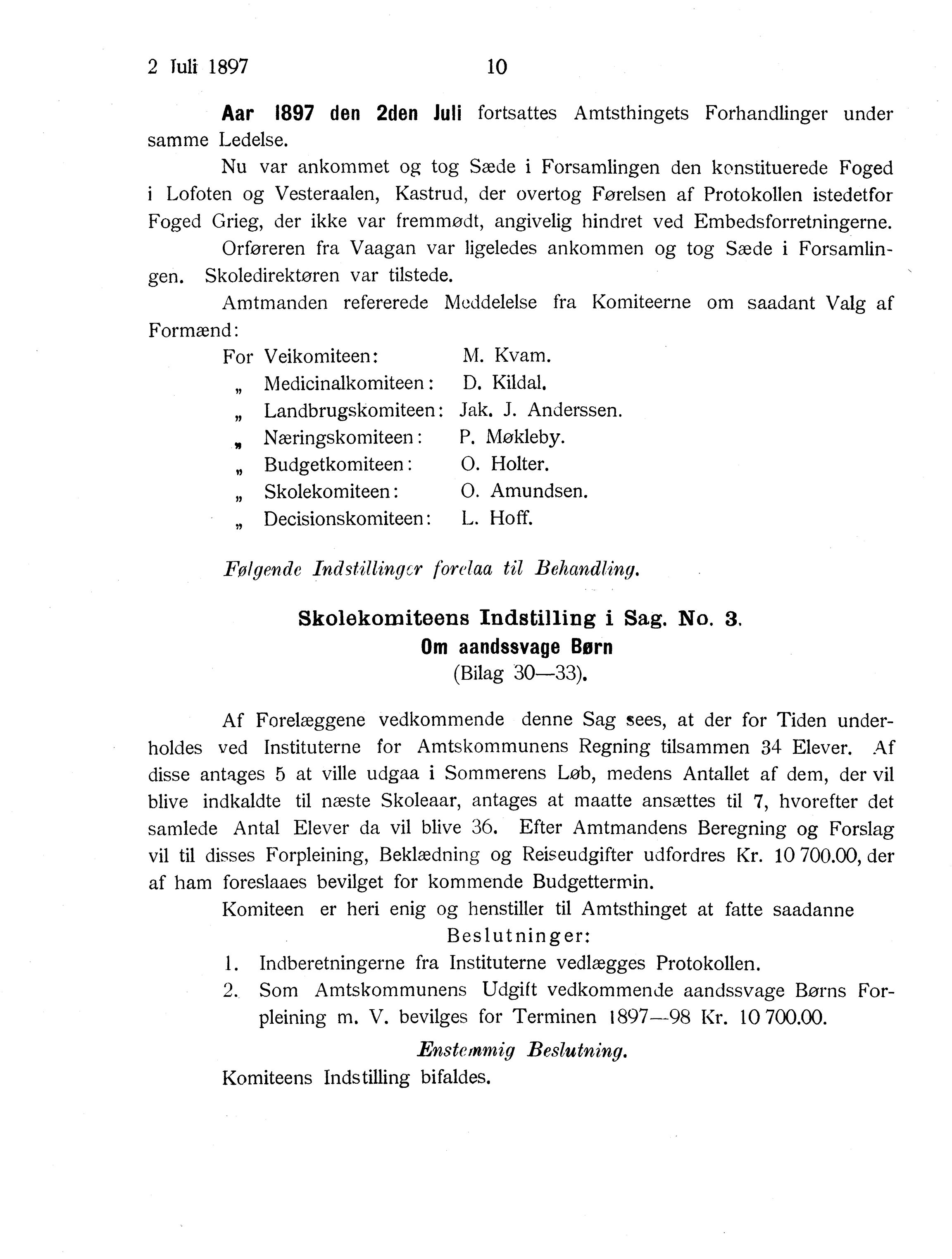 Nordland Fylkeskommune. Fylkestinget, AIN/NFK-17/176/A/Ac/L0020: Fylkestingsforhandlinger 1897, 1897, p. 10