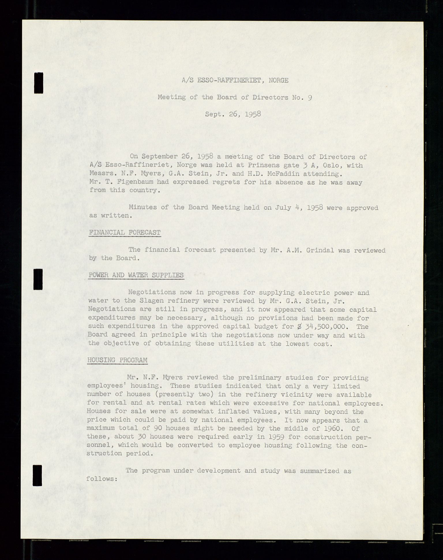 PA 1537 - A/S Essoraffineriet Norge, AV/SAST-A-101957/A/Aa/L0001/0002: Styremøter / Shareholder meetings, board meetings, by laws (vedtekter), 1957-1960, p. 156