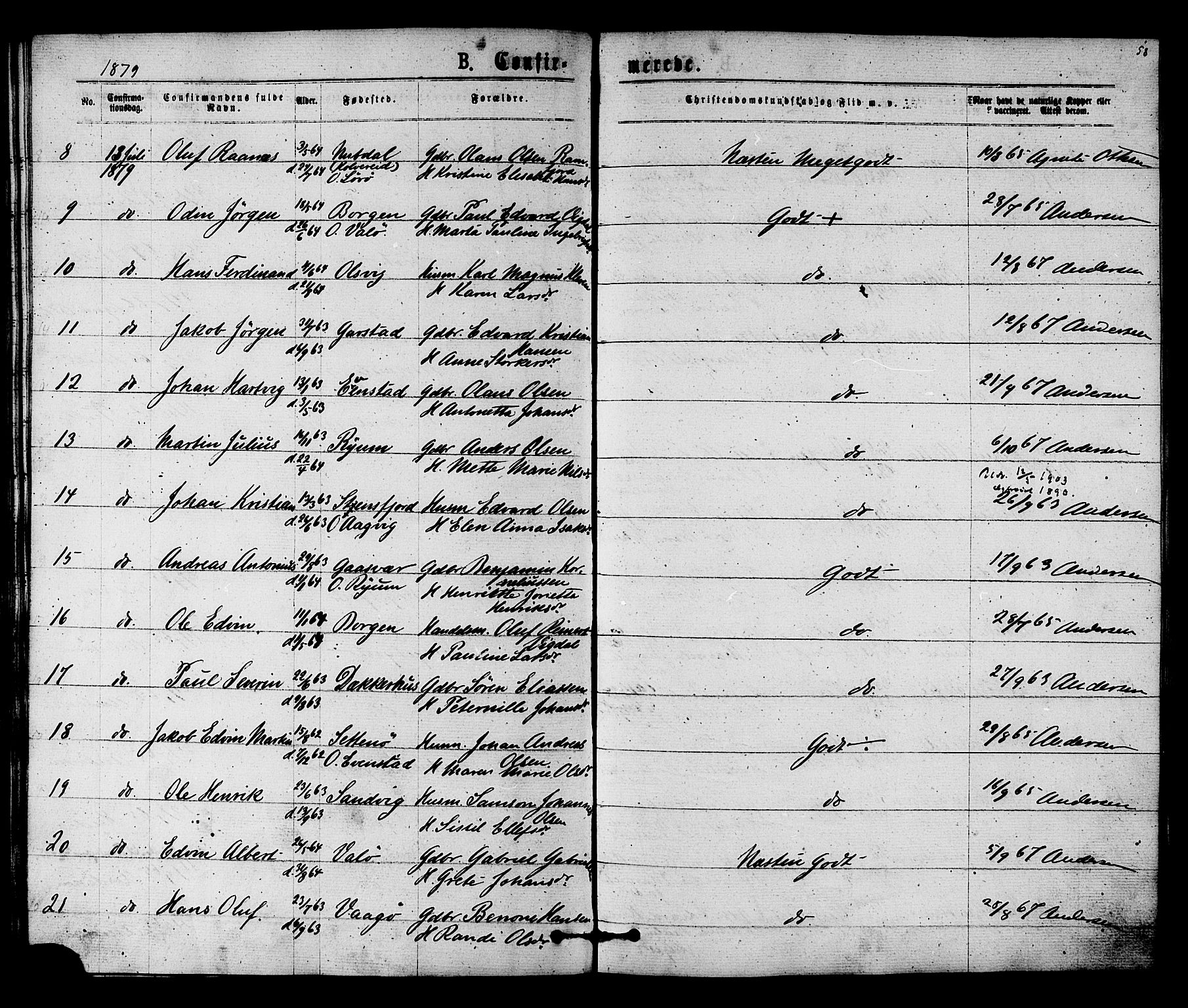 Ministerialprotokoller, klokkerbøker og fødselsregistre - Nord-Trøndelag, AV/SAT-A-1458/784/L0671: Parish register (official) no. 784A06, 1876-1879, p. 58