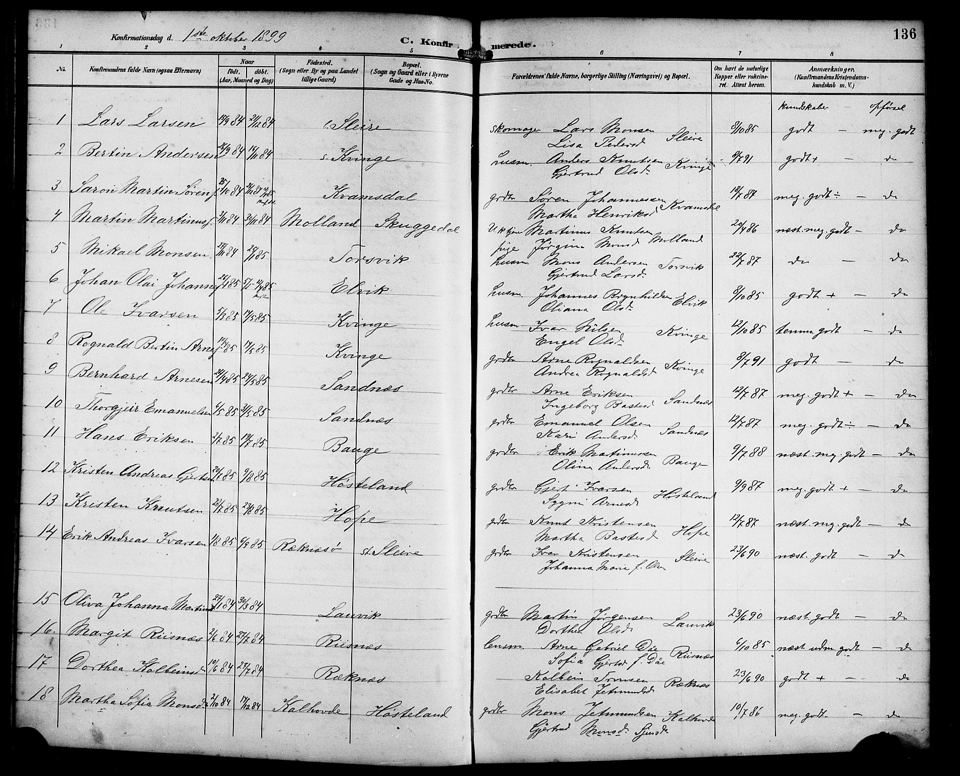 Masfjorden Sokneprestembete, SAB/A-77001: Parish register (copy) no. B 1, 1892-1913, p. 136