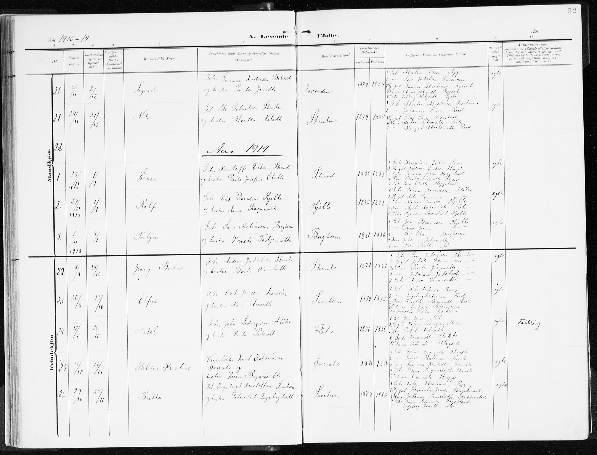 Gloppen sokneprestembete, AV/SAB-A-80101/H/Haa/Haac/L0003: Parish register (official) no. C 3, 1904-1921, p. 52