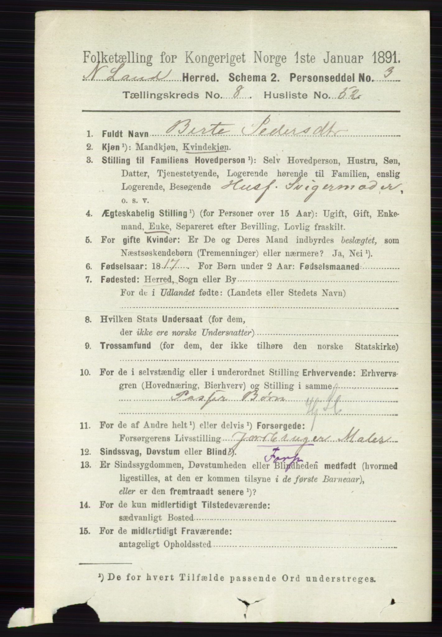 RA, 1891 census for 0538 Nordre Land, 1891, p. 2518