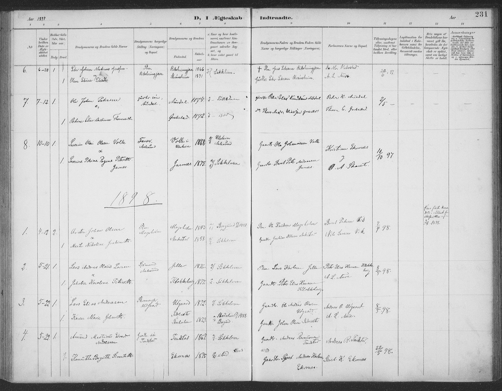 Ministerialprotokoller, klokkerbøker og fødselsregistre - Møre og Romsdal, SAT/A-1454/523/L0335: Parish register (official) no. 523A02, 1891-1911, p. 231