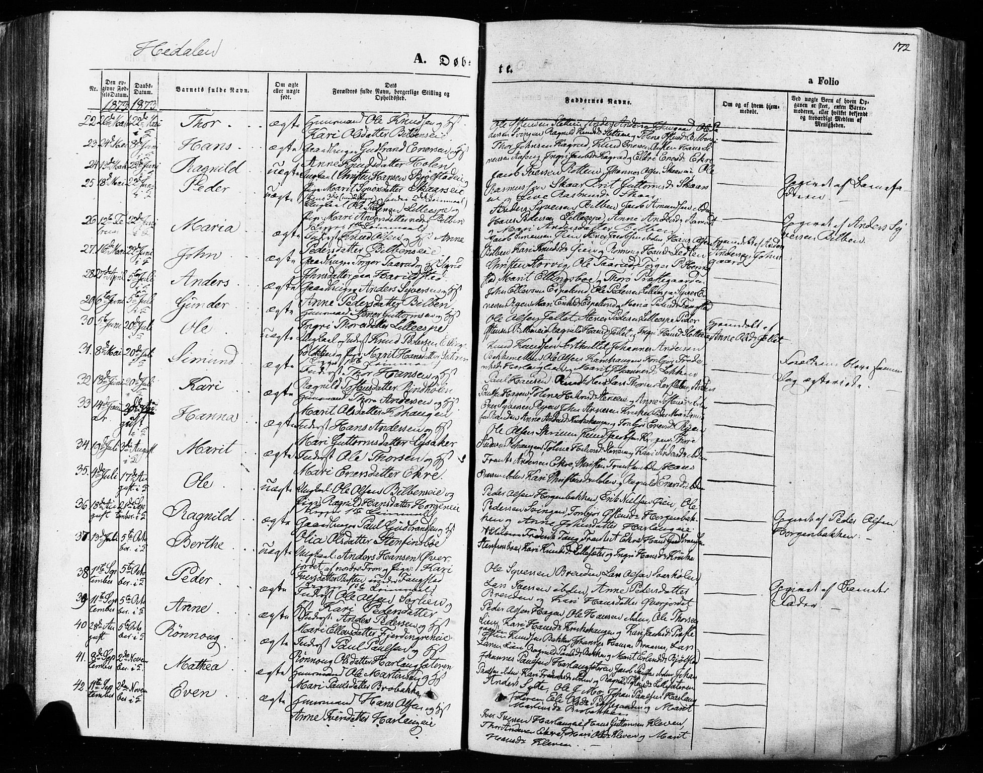 Vågå prestekontor, SAH/PREST-076/H/Ha/Haa/L0007: Parish register (official) no. 7 /2, 1873-1886, p. 172