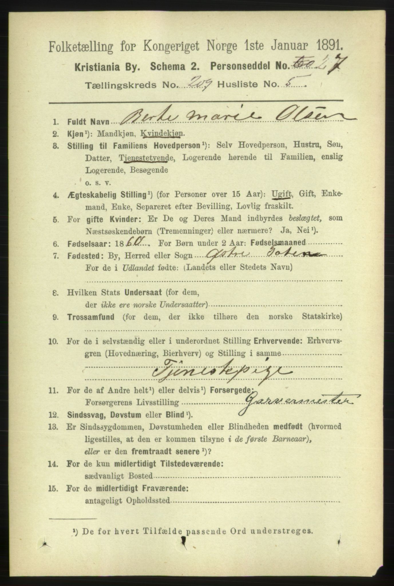 RA, 1891 census for 0301 Kristiania, 1891, p. 125166