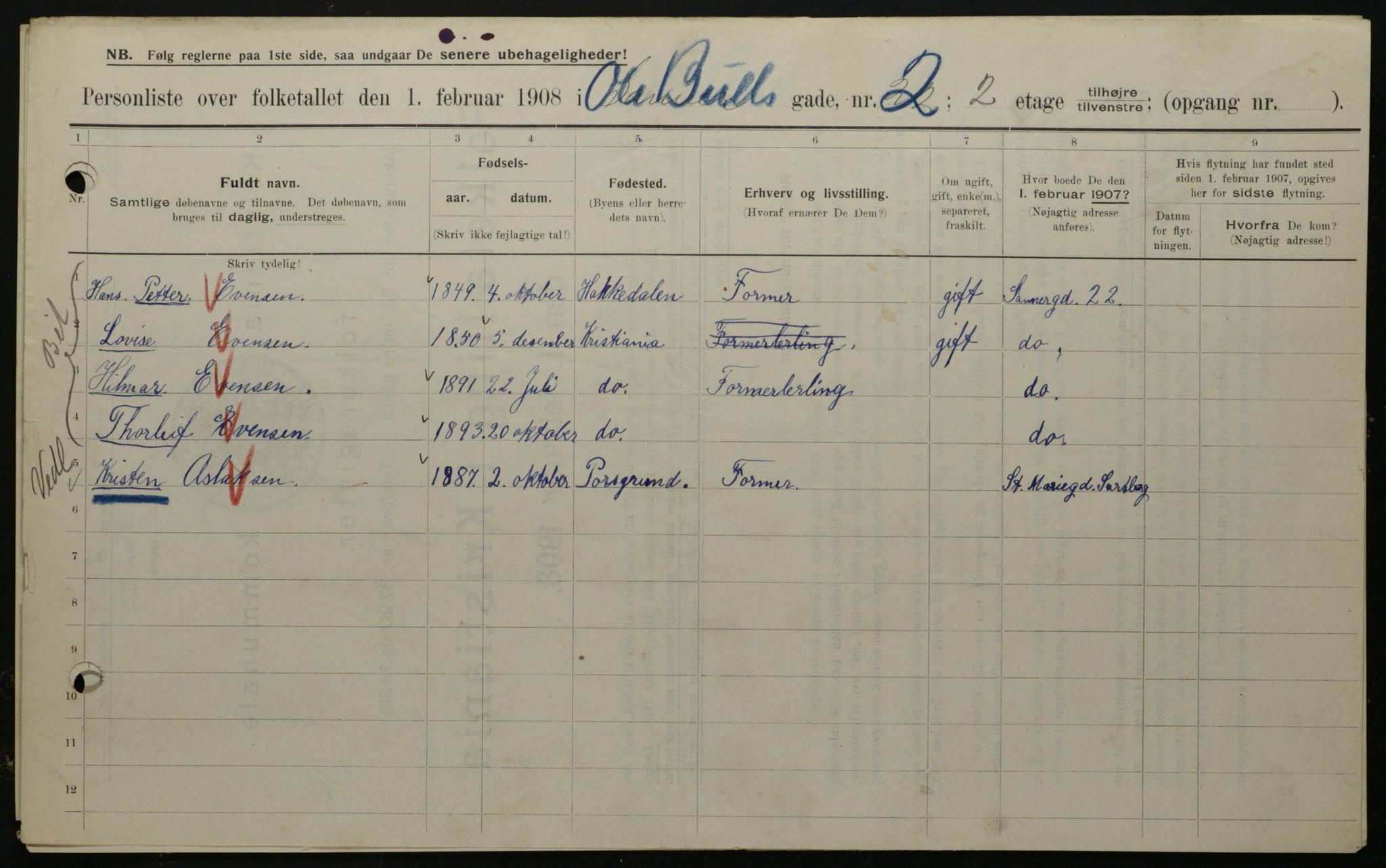 OBA, Municipal Census 1908 for Kristiania, 1908, p. 67638