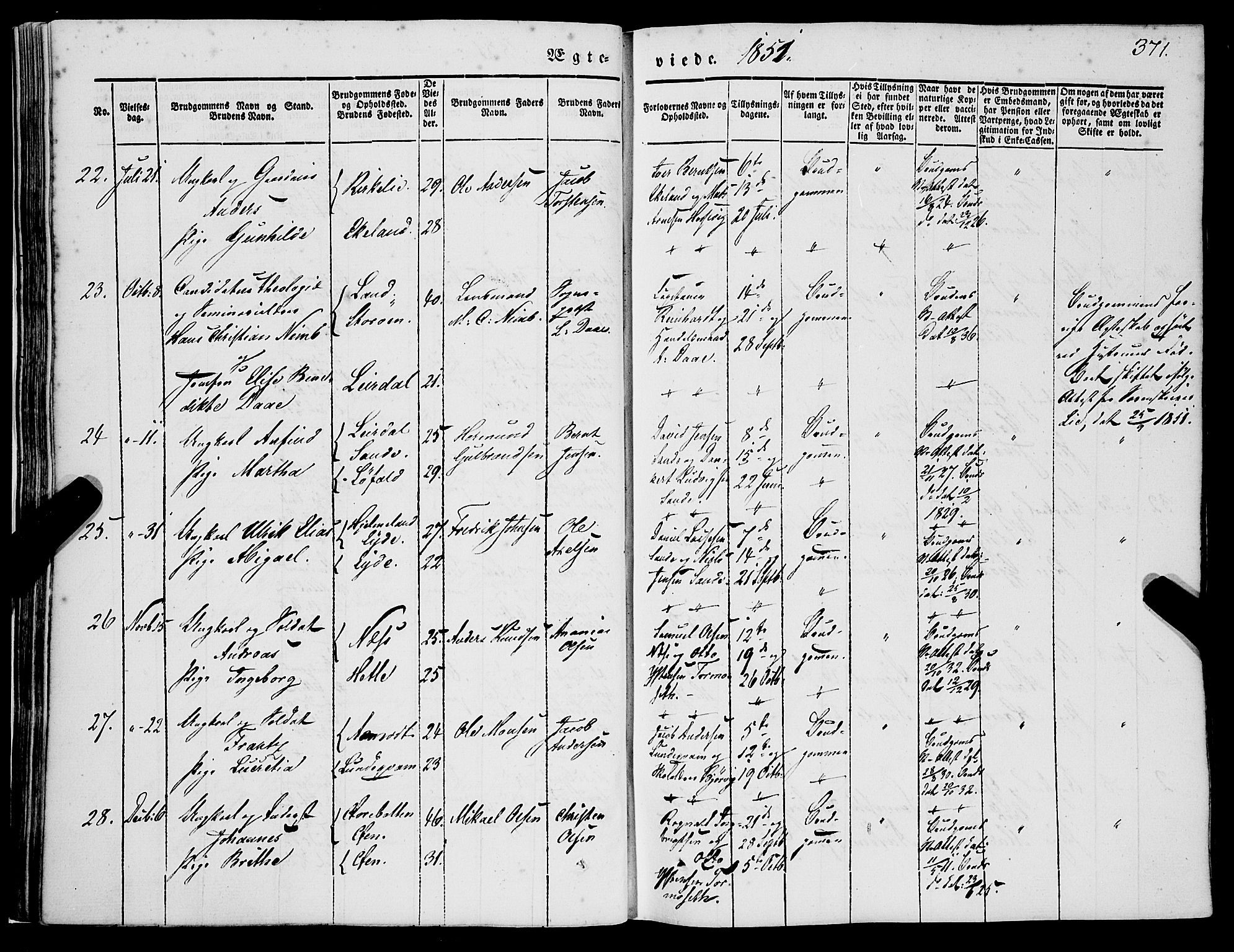 Gaular sokneprestembete, AV/SAB-A-80001/H/Haa: Parish register (official) no. A 4II, 1841-1859, p. 371