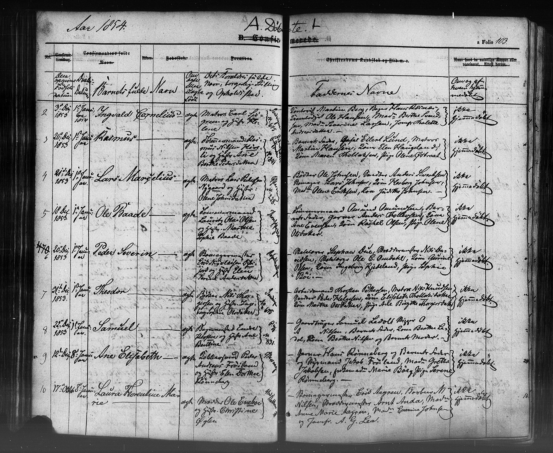 Domkirken sokneprestkontor, SAST/A-101812/001/30/30BB/L0009: Parish register (copy) no. B 9, 1850-1858, p. 103