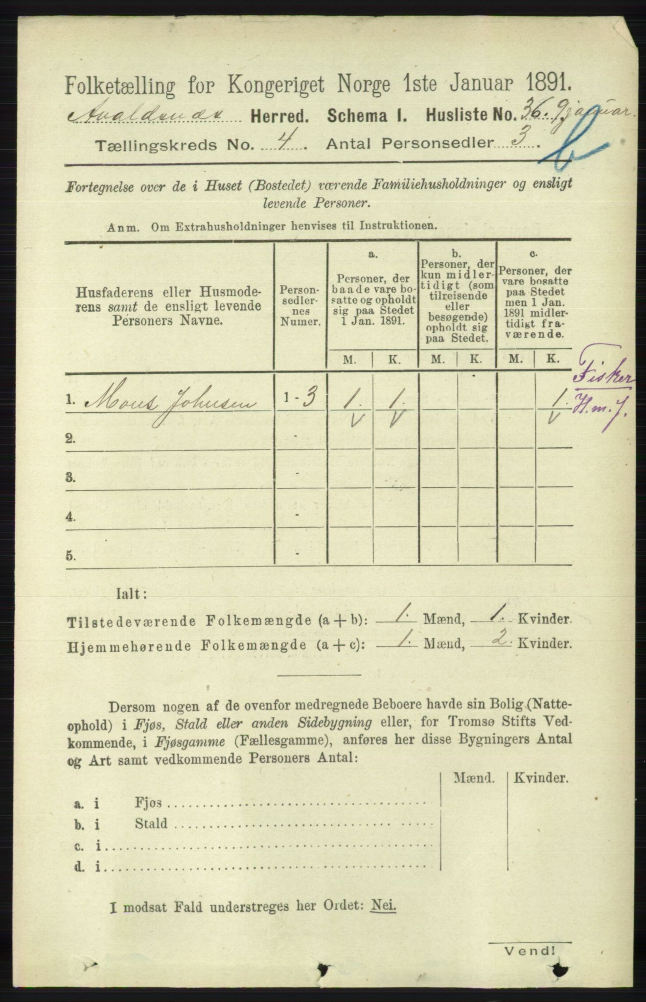 RA, 1891 census for 1147 Avaldsnes, 1891, p. 2821