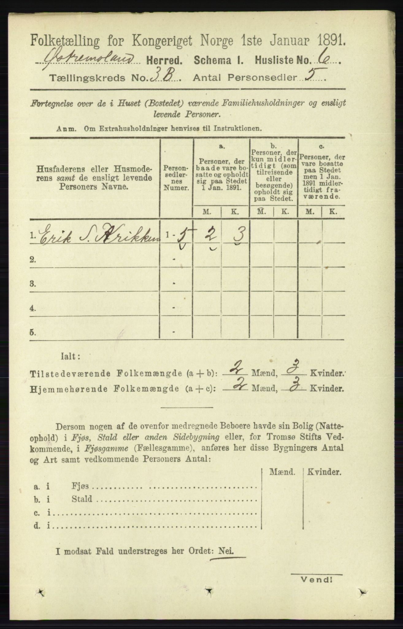 RA, 1891 census for 0918 Austre Moland, 1891, p. 1717