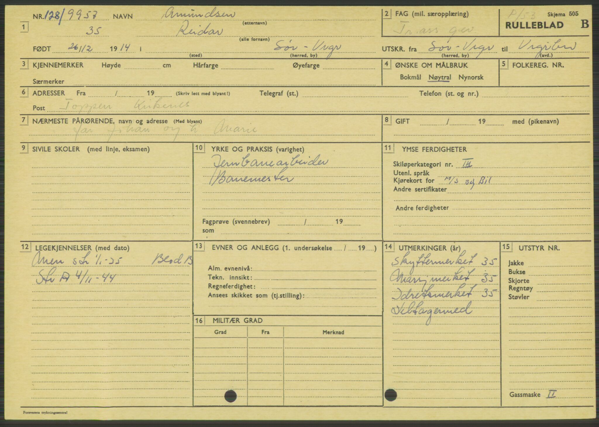 Forsvaret, Varanger bataljon, AV/RA-RAFA-2258/1/D/L0444: Rulleblad for menige født 1913-1914, 1913-1914, p. 274