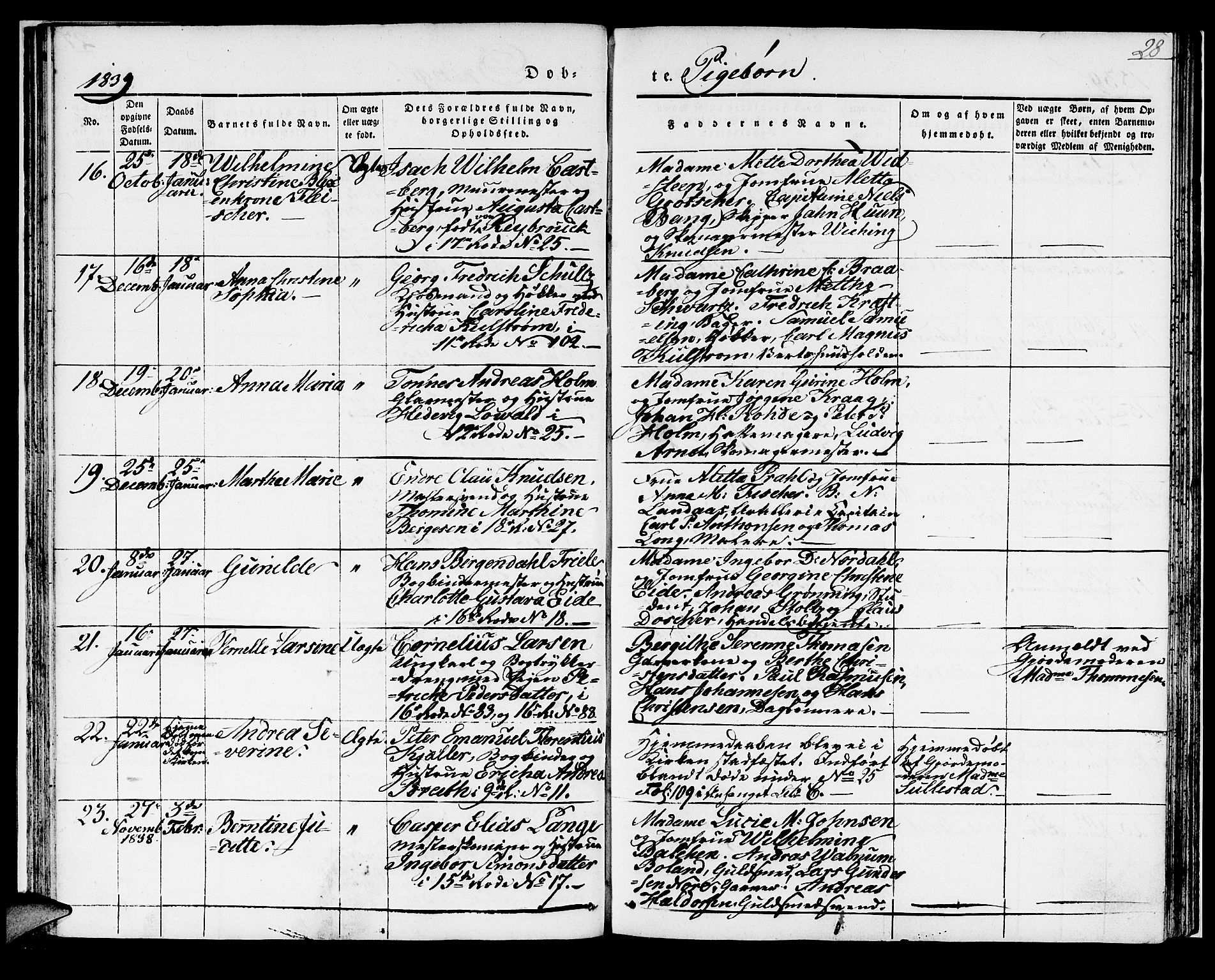 Domkirken sokneprestembete, SAB/A-74801/H/Haa/L0018: Parish register (official) no. B 1, 1838-1840, p. 28