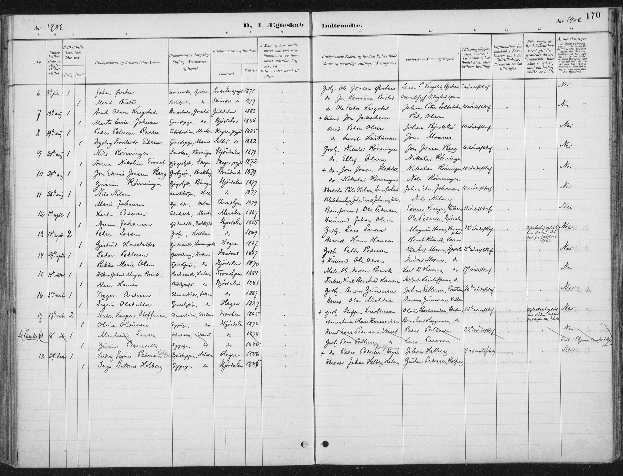 Ministerialprotokoller, klokkerbøker og fødselsregistre - Nord-Trøndelag, SAT/A-1458/709/L0082: Parish register (official) no. 709A22, 1896-1916, p. 170