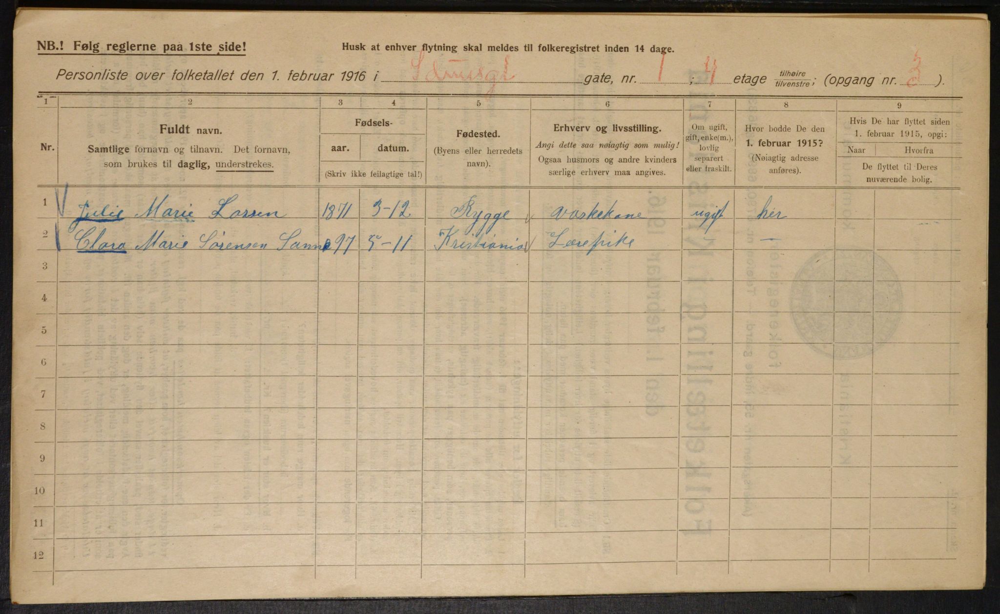 OBA, Municipal Census 1916 for Kristiania, 1916, p. 43800