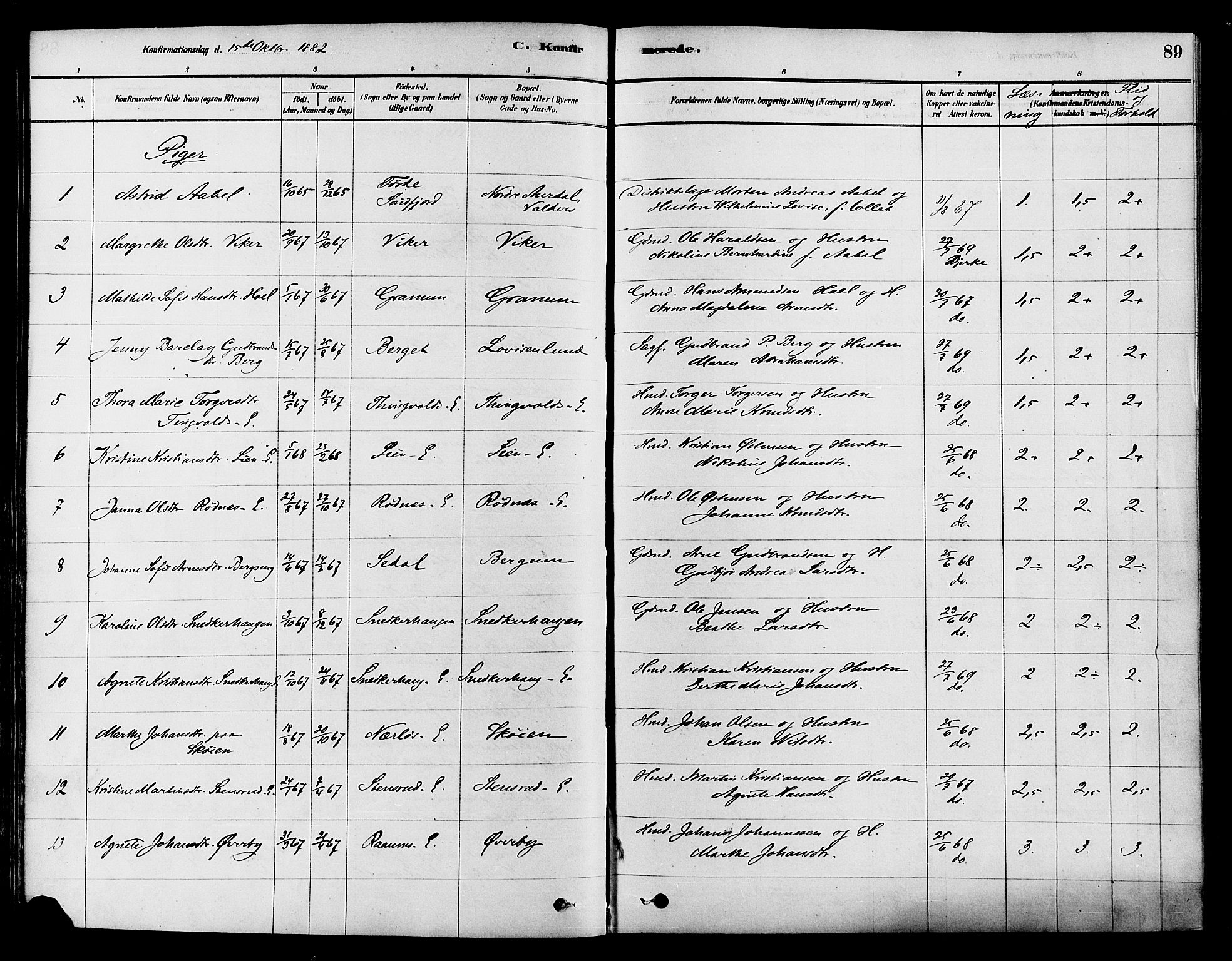 Søndre Land prestekontor, SAH/PREST-122/K/L0002: Parish register (official) no. 2, 1878-1894, p. 89