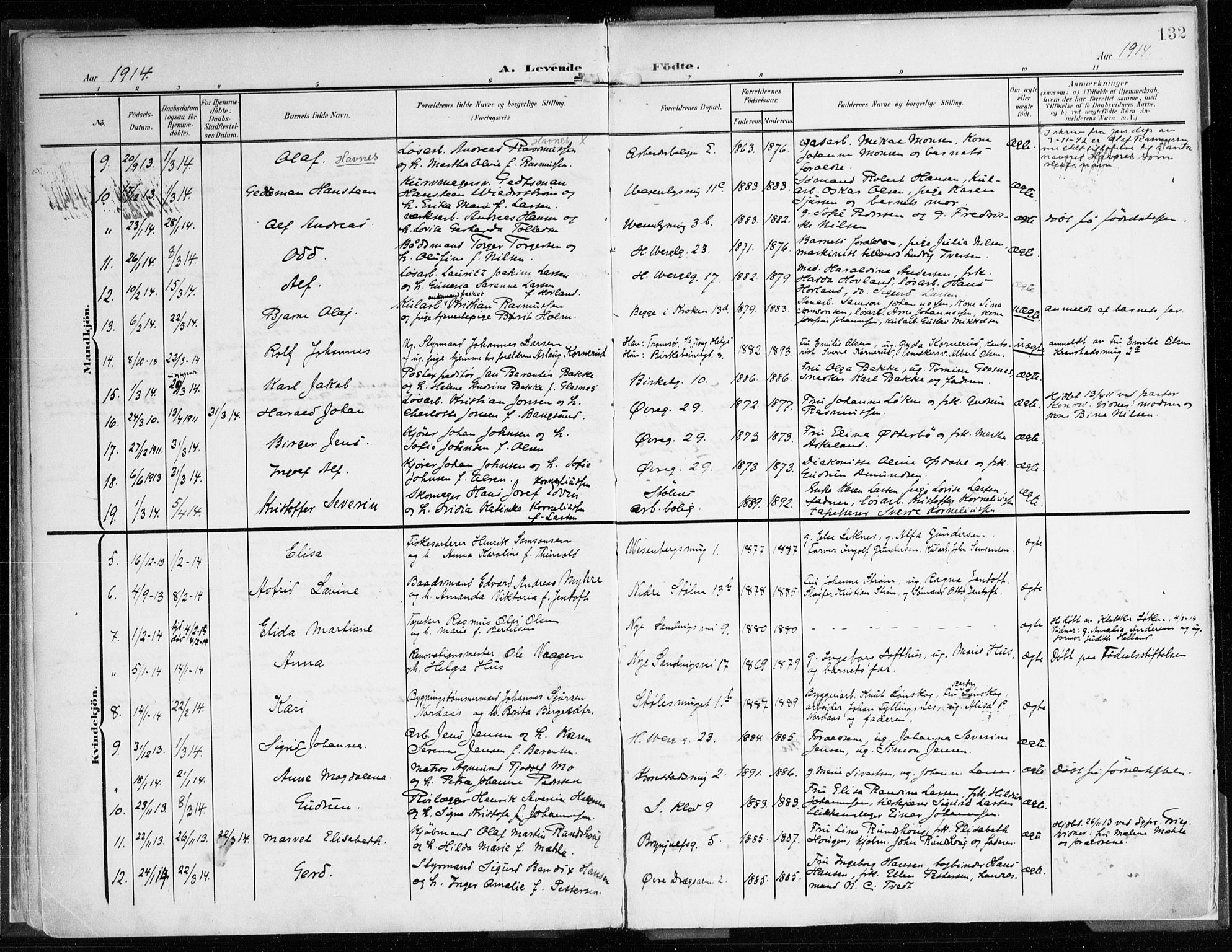 Mariakirken Sokneprestembete, SAB/A-76901/H/Haa/L0010: Parish register (official) no. B 1, 1901-1915, p. 132
