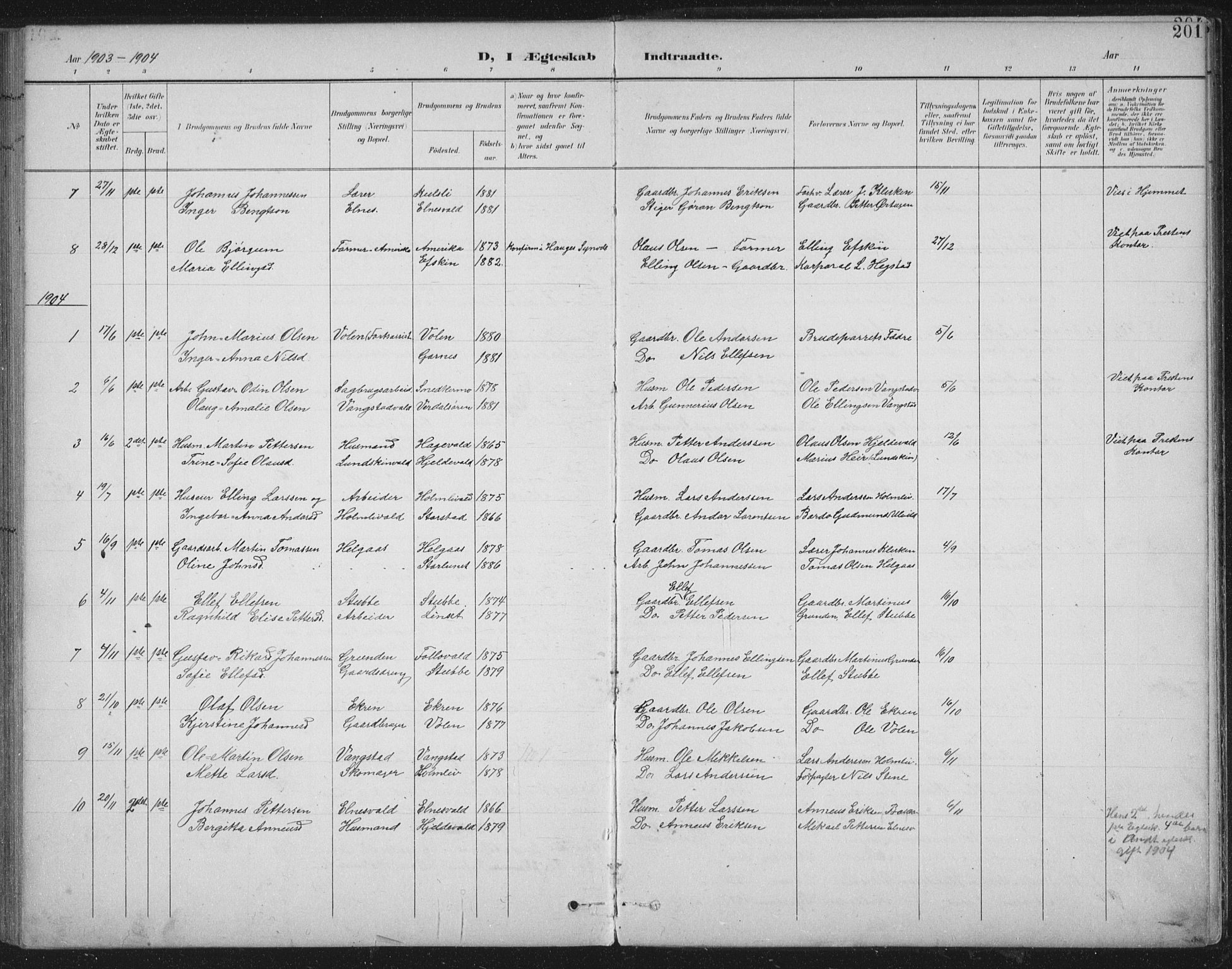 Ministerialprotokoller, klokkerbøker og fødselsregistre - Nord-Trøndelag, SAT/A-1458/724/L0269: Parish register (copy) no. 724C05, 1899-1920, p. 201