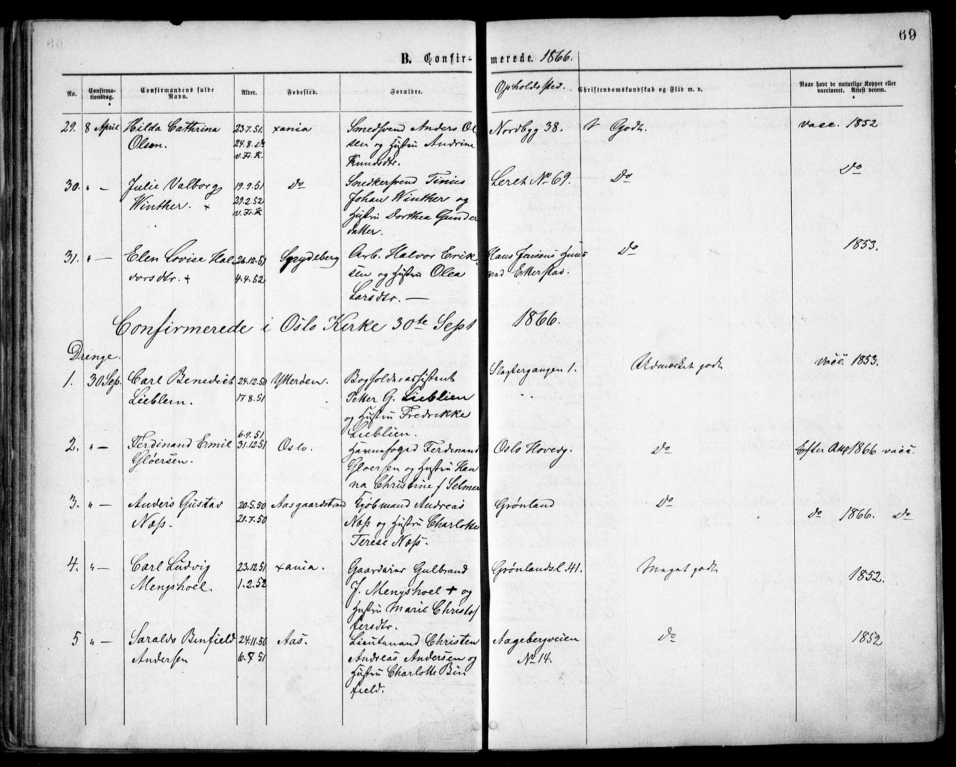 Grønland prestekontor Kirkebøker, AV/SAO-A-10848/F/Fa/L0003: Parish register (official) no. 3, 1862-1868, p. 69