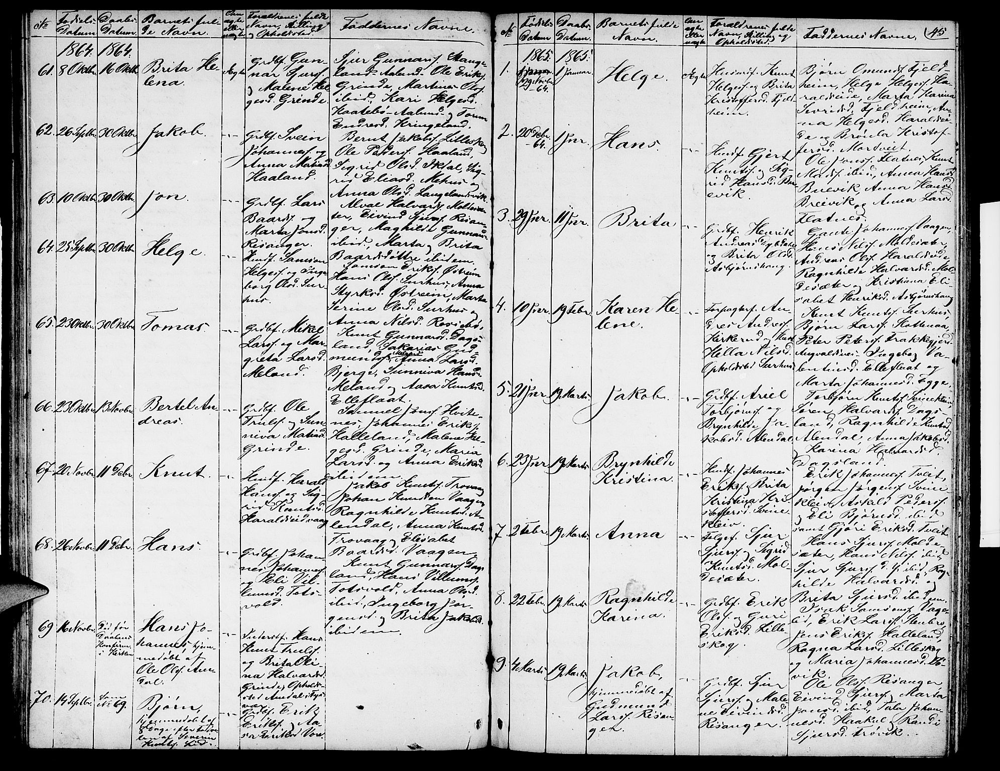 Skjold sokneprestkontor, SAST/A-101847/H/Ha/Hab/L0003: Parish register (copy) no. B 3, 1850-1867, p. 45