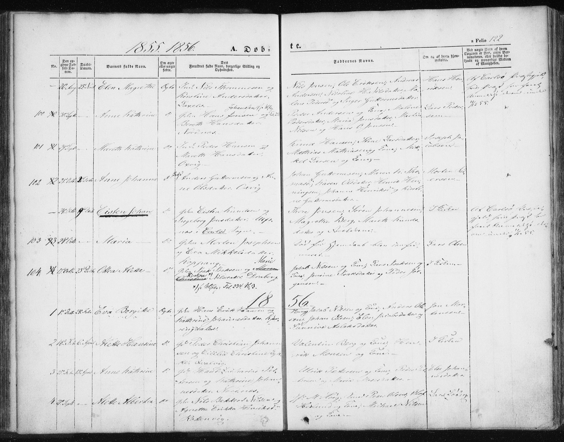 Lyngen sokneprestembete, SATØ/S-1289/H/He/Hea/L0004kirke: Parish register (official) no. 4, 1839-1858, p. 122