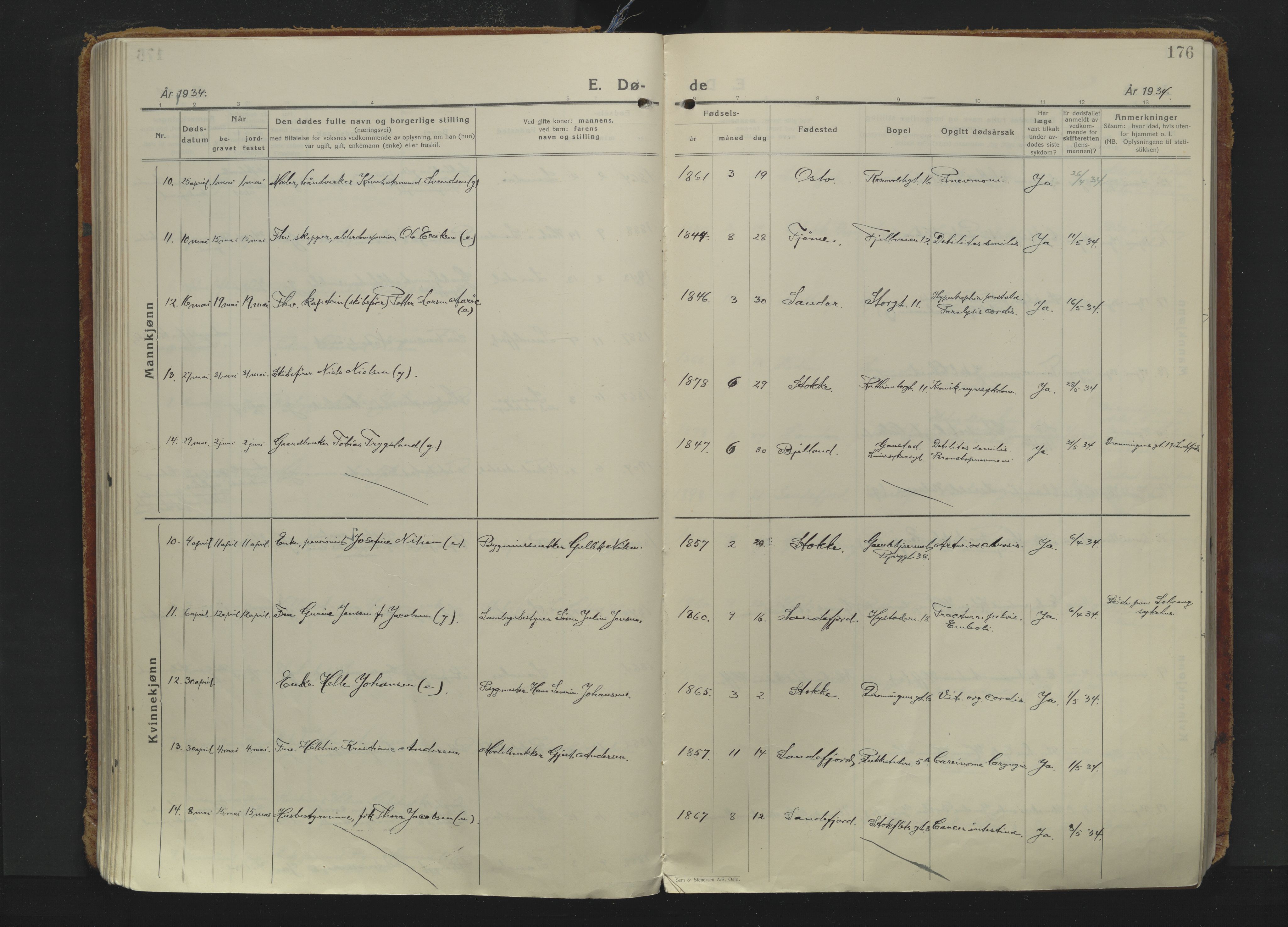 Sandefjord kirkebøker, AV/SAKO-A-315/F/Fa/L0009: Parish register (official) no. 9, 1926-1945, p. 176