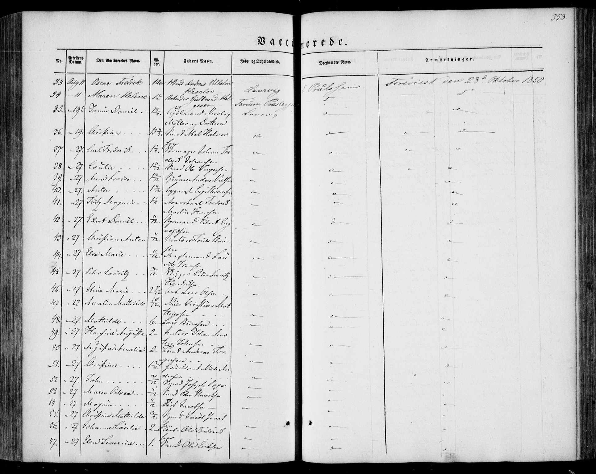 Larvik kirkebøker, AV/SAKO-A-352/F/Fa/L0003: Parish register (official) no. I 3, 1848-1856, p. 353