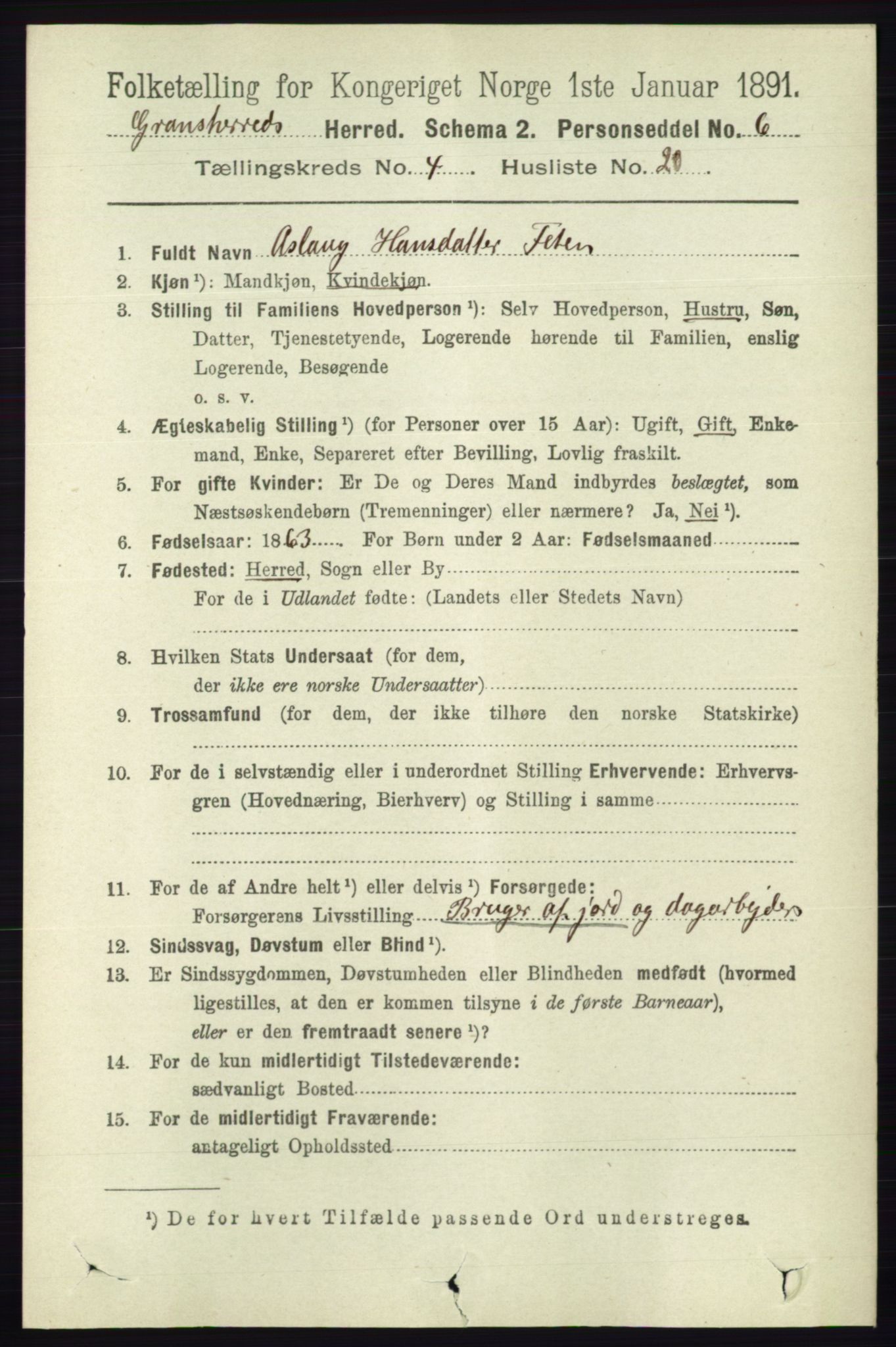 RA, 1891 census for 0824 Gransherad, 1891, p. 813