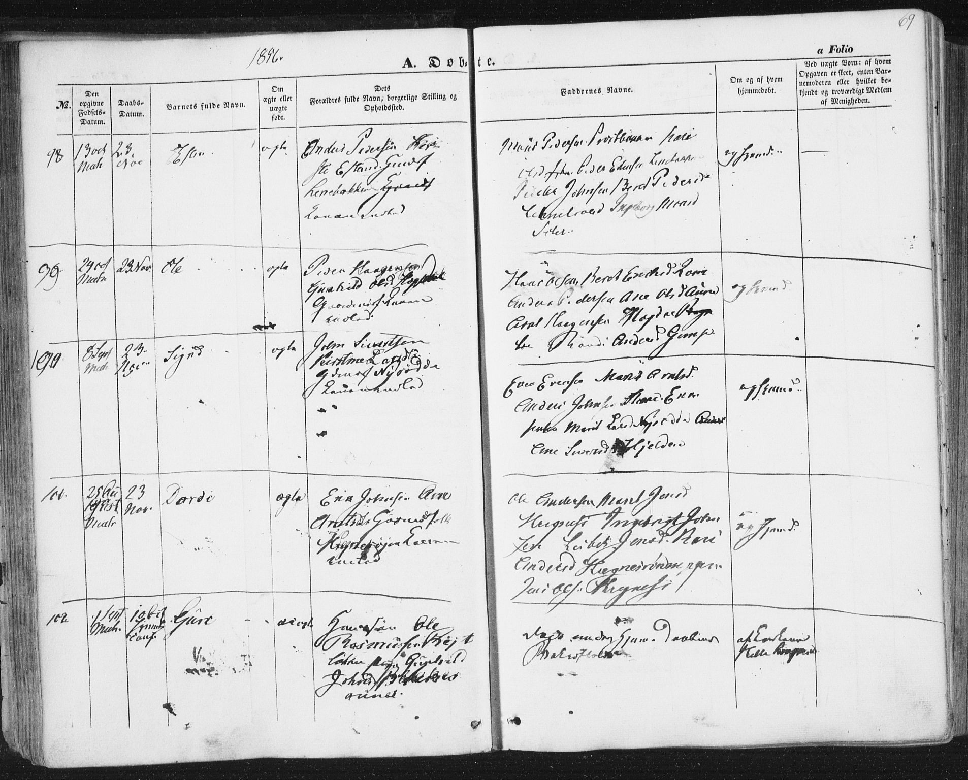 Ministerialprotokoller, klokkerbøker og fødselsregistre - Sør-Trøndelag, AV/SAT-A-1456/691/L1076: Parish register (official) no. 691A08, 1852-1861, p. 69