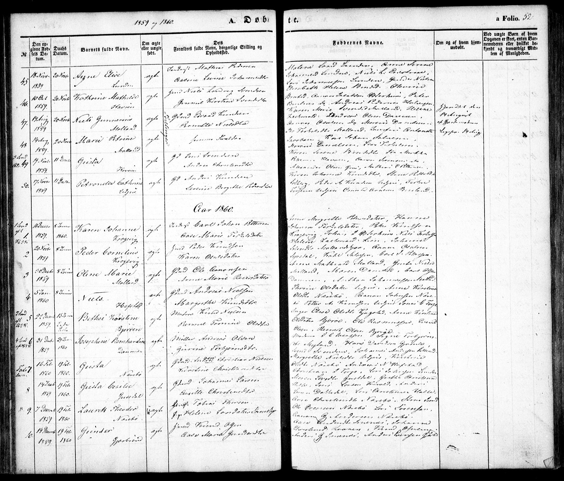 Hommedal sokneprestkontor, AV/SAK-1111-0023/F/Fa/Fab/L0004: Parish register (official) no. A 4, 1848-1860, p. 52