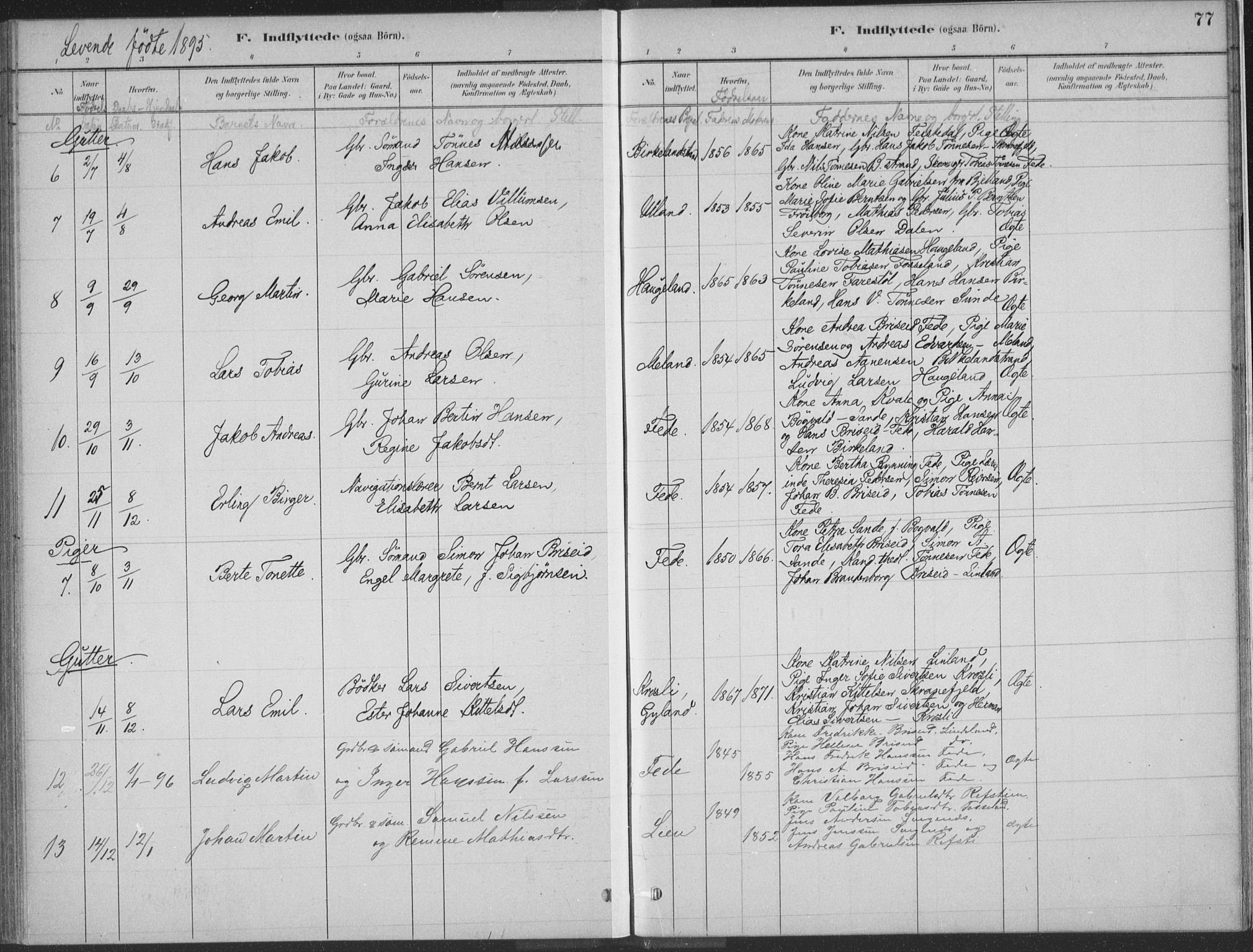 Kvinesdal sokneprestkontor, SAK/1111-0026/F/Fa/Faa/L0004: Parish register (official) no. A 4, 1882-1897, p. 77