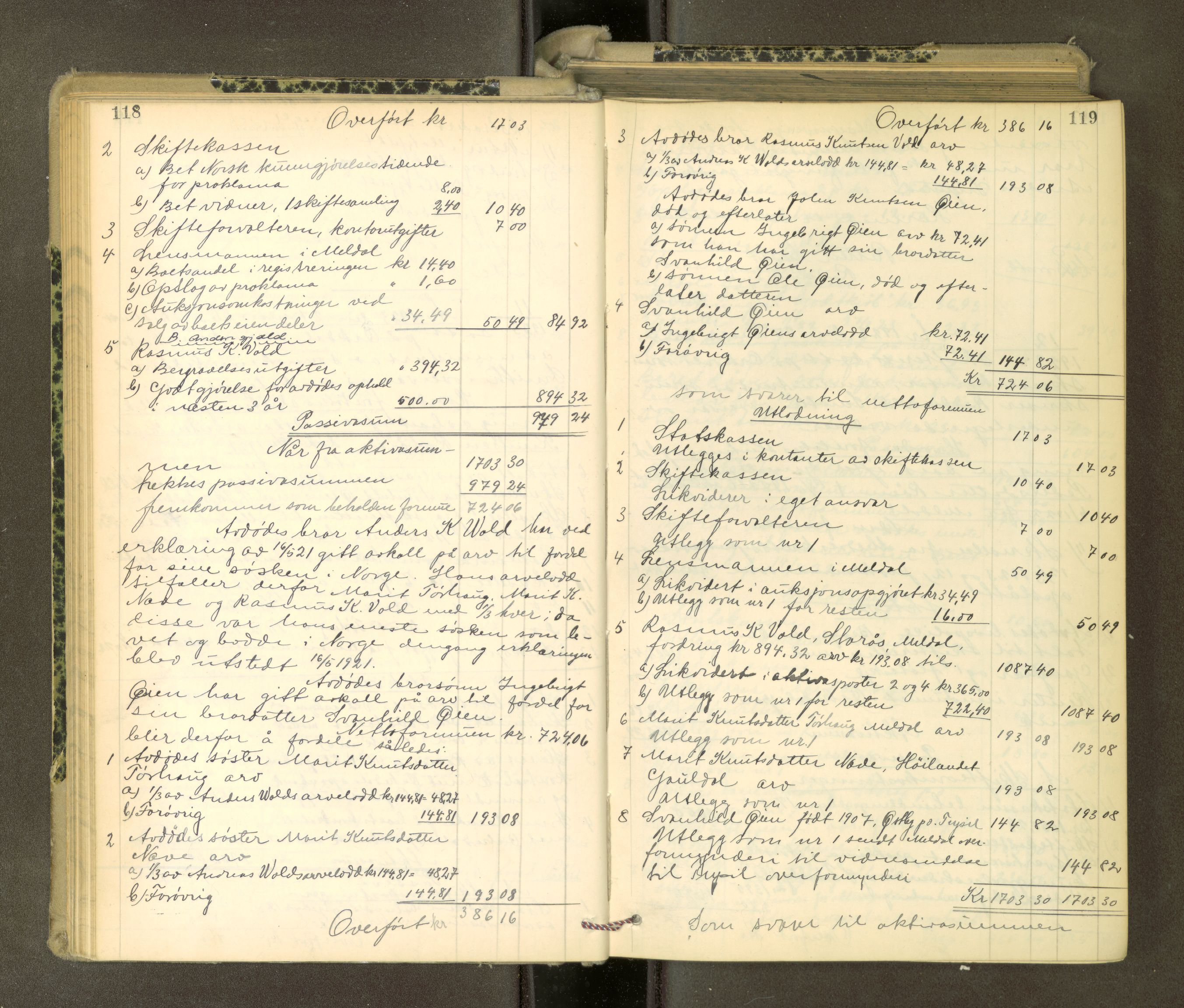 Orkdal sorenskriveri, AV/SAT-A-4169/1/3/3Aa/L0017: Skifteprotokoller, 1921-1929, p. 118-119