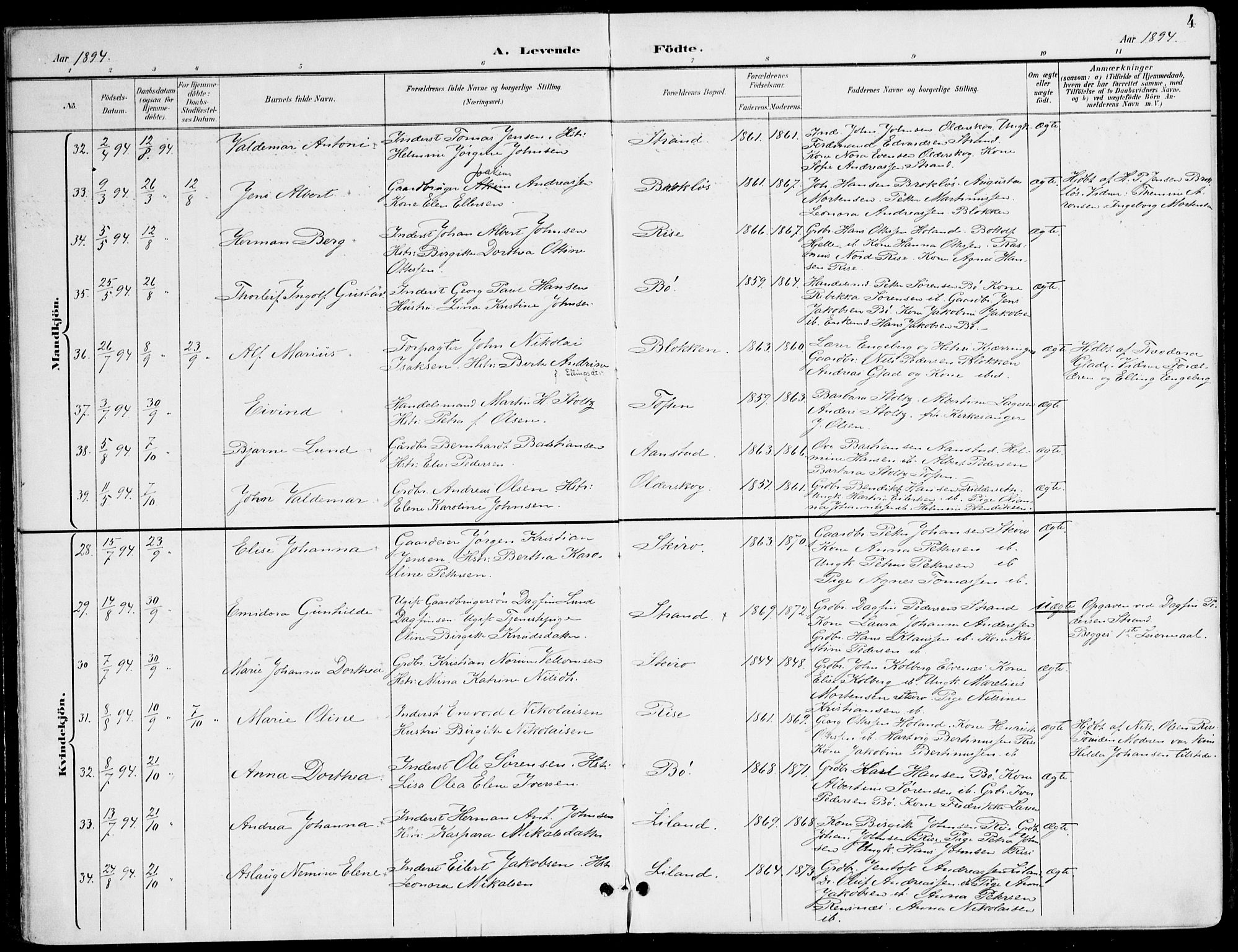 Ministerialprotokoller, klokkerbøker og fødselsregistre - Nordland, AV/SAT-A-1459/895/L1372: Parish register (official) no. 895A07, 1894-1914, p. 4