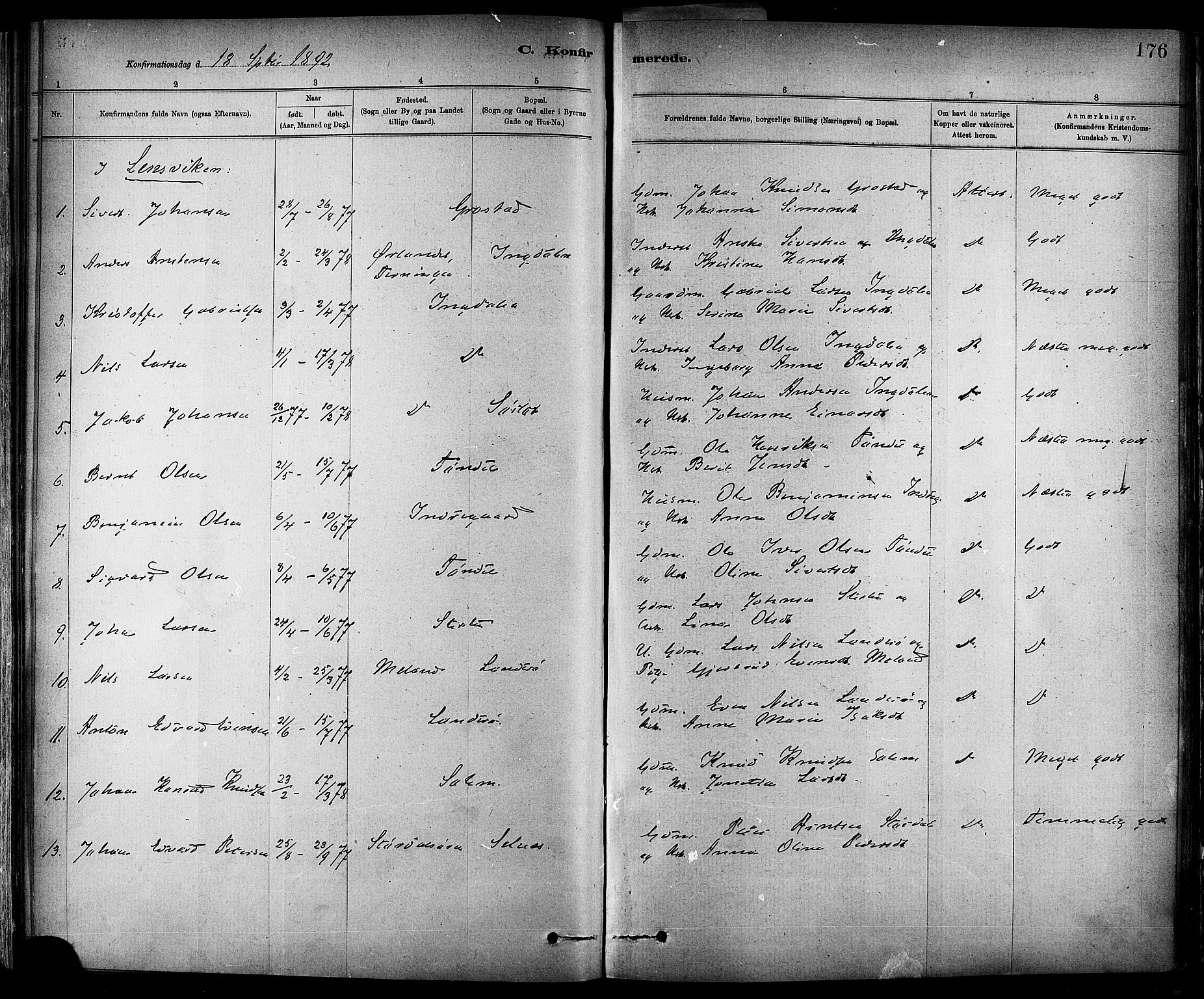 Ministerialprotokoller, klokkerbøker og fødselsregistre - Sør-Trøndelag, SAT/A-1456/647/L0634: Parish register (official) no. 647A01, 1885-1896, p. 176