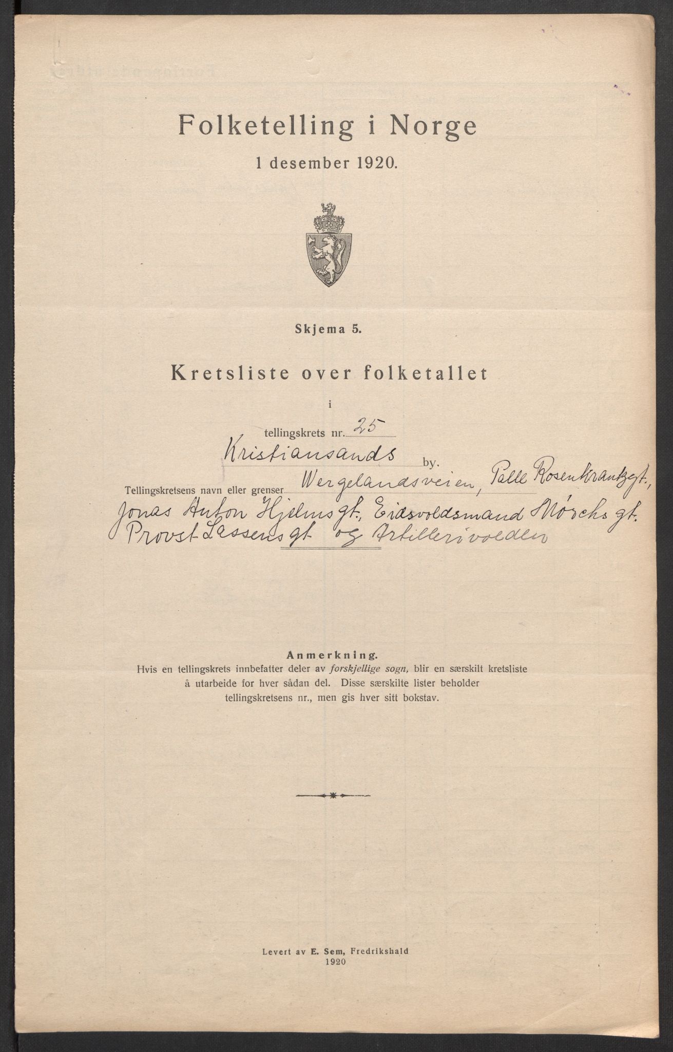 SAK, 1920 census for Kristiansand, 1920, p. 79