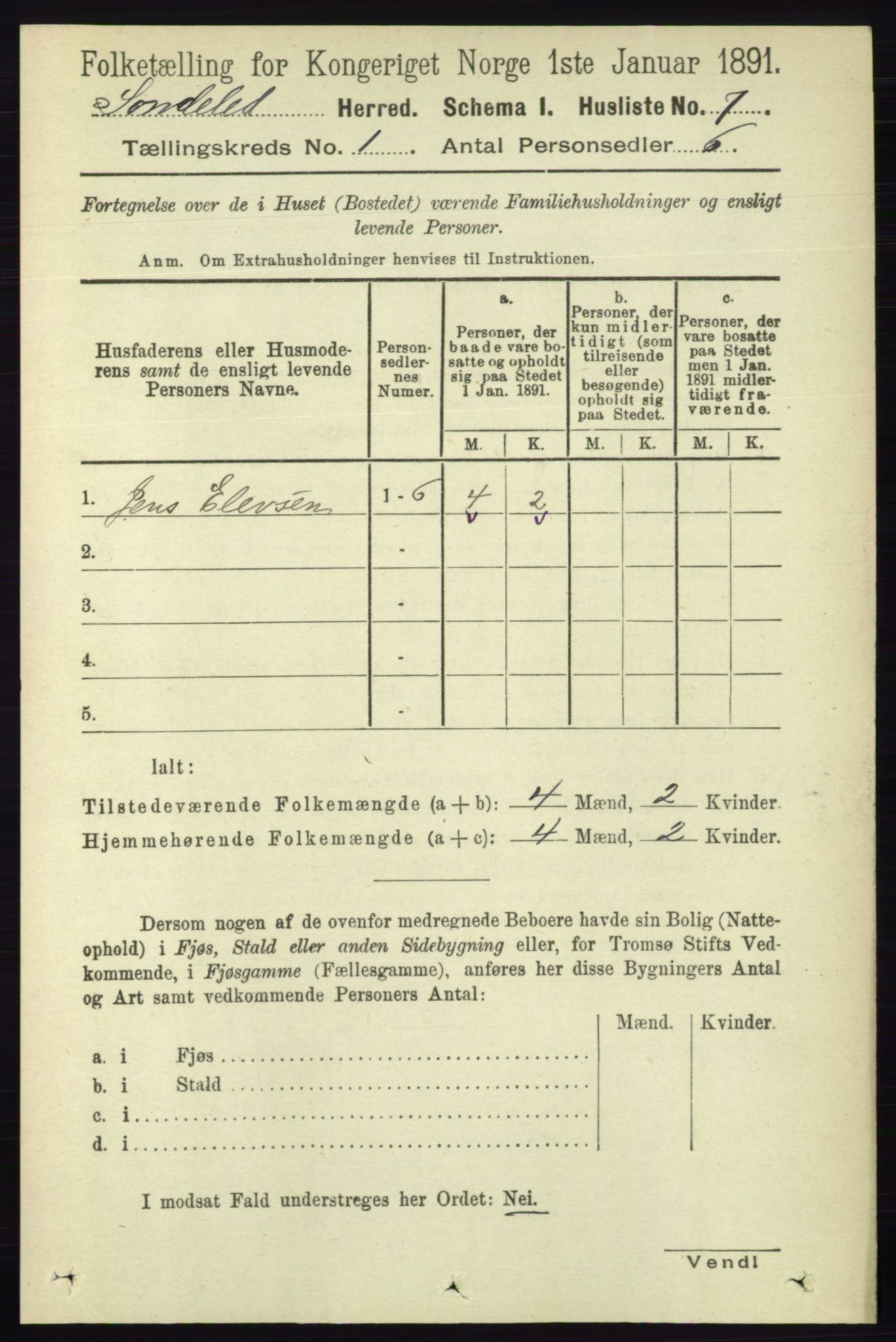 RA, 1891 census for 0913 Søndeled, 1891, p. 45