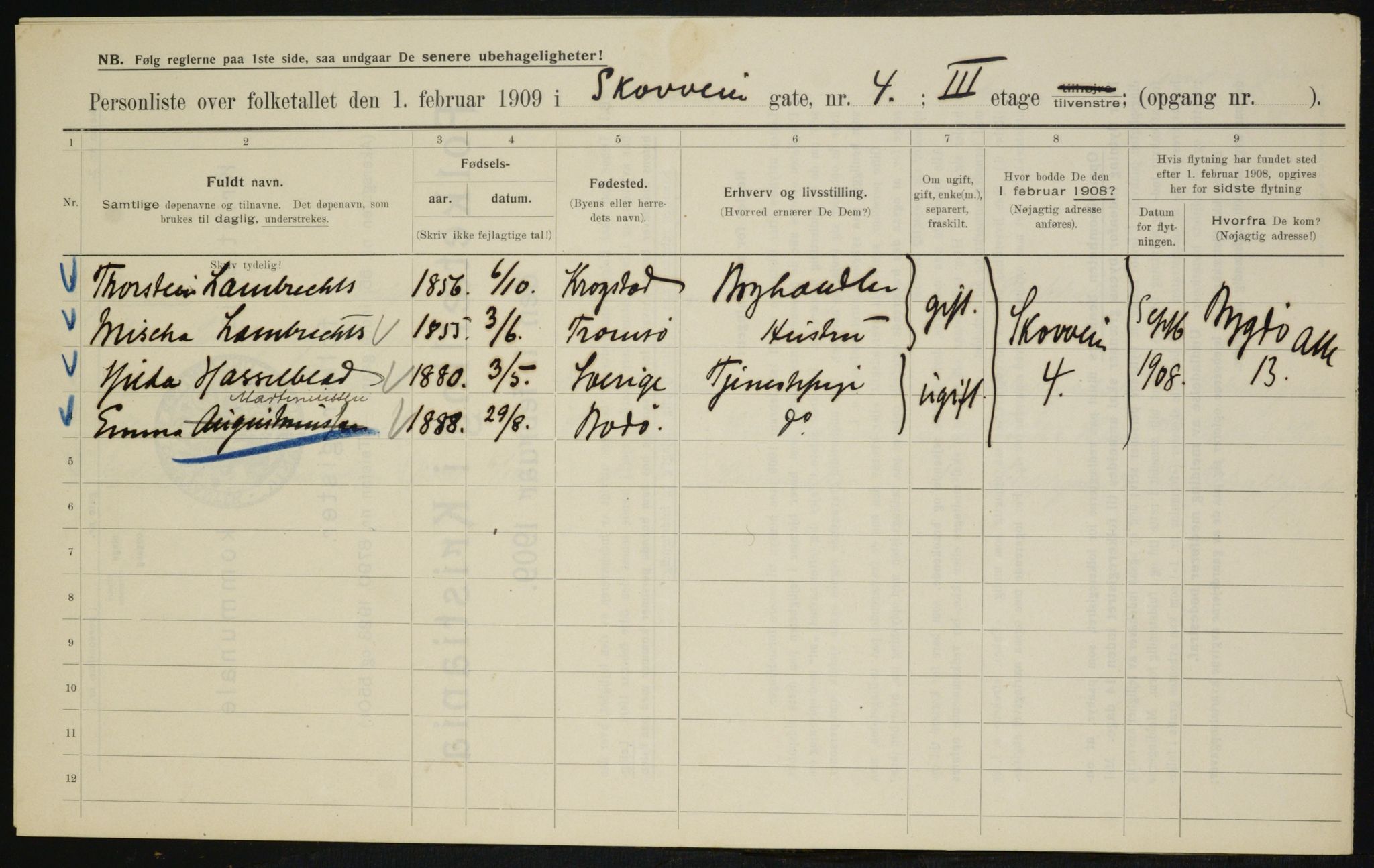 OBA, Municipal Census 1909 for Kristiania, 1909, p. 87450