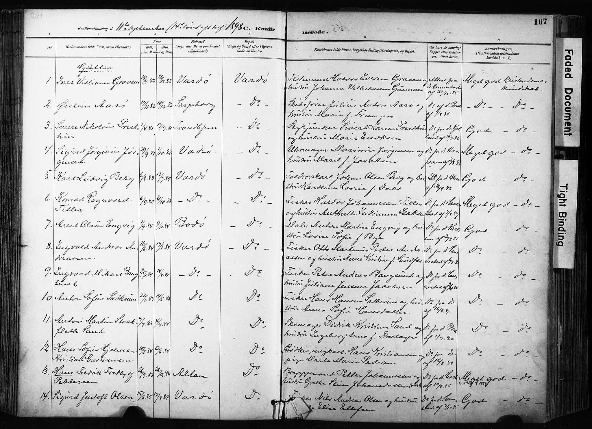 Vardø sokneprestkontor, SATØ/S-1332/H/Ha/L0010kirke: Parish register (official) no. 10, 1895-1907, p. 167