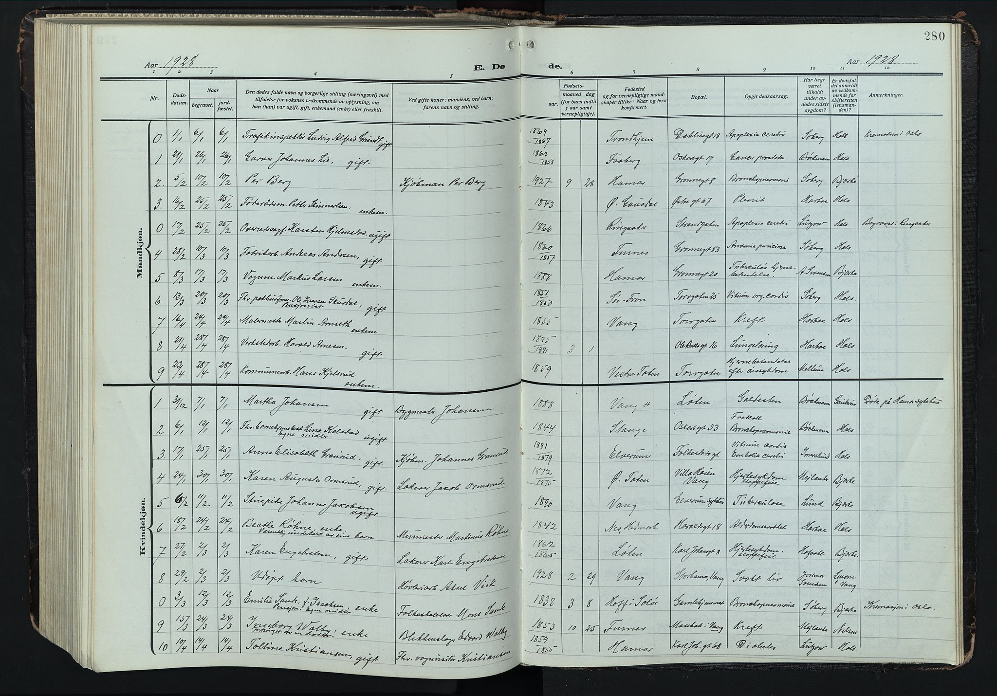 Hamar prestekontor, AV/SAH-DOMPH-002/H/Ha/Hab/L0004: Parish register (copy) no. 4, 1915-1942, p. 280