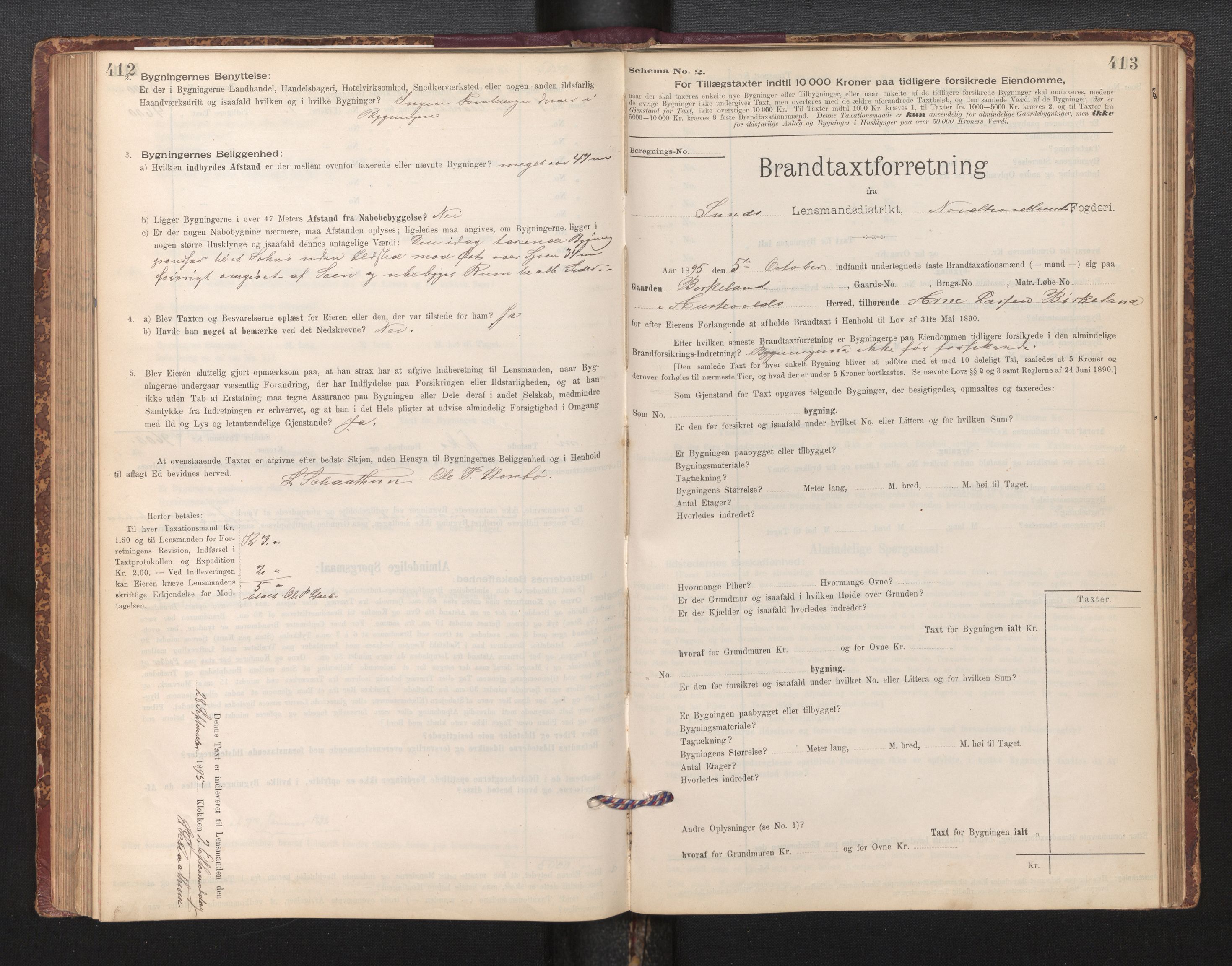 Lensmannen i Sund og Austevoll, SAB/A-35201/0012/L0003: Branntakstprotokoll, skjematakst, 1894-1917, p. 412-413