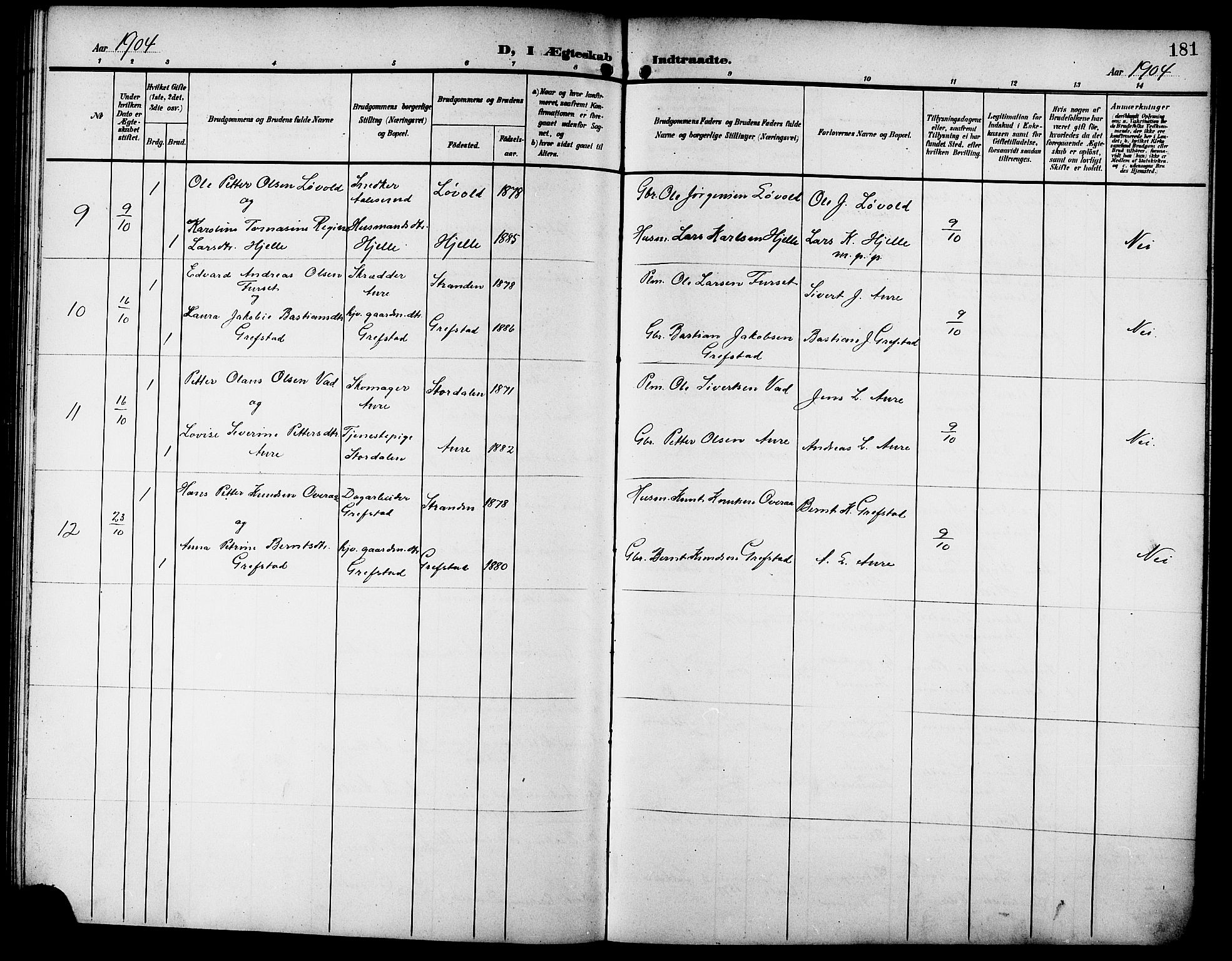 Ministerialprotokoller, klokkerbøker og fødselsregistre - Møre og Romsdal, SAT/A-1454/523/L0341: Parish register (copy) no. 523C04, 1903-1916, p. 181