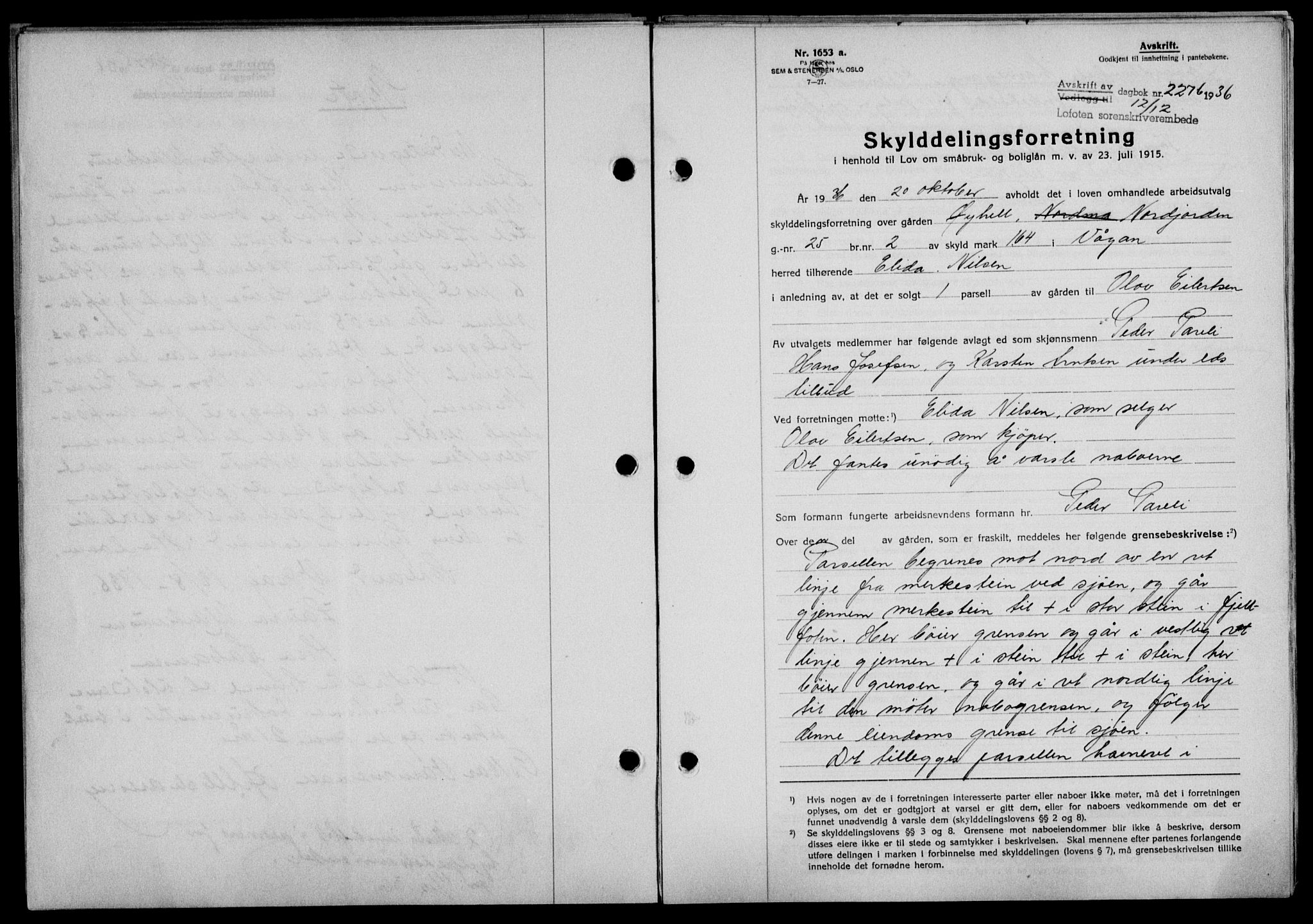 Lofoten sorenskriveri, SAT/A-0017/1/2/2C/L0001a: Mortgage book no. 1a, 1936-1937, Diary no: : 2276/1936