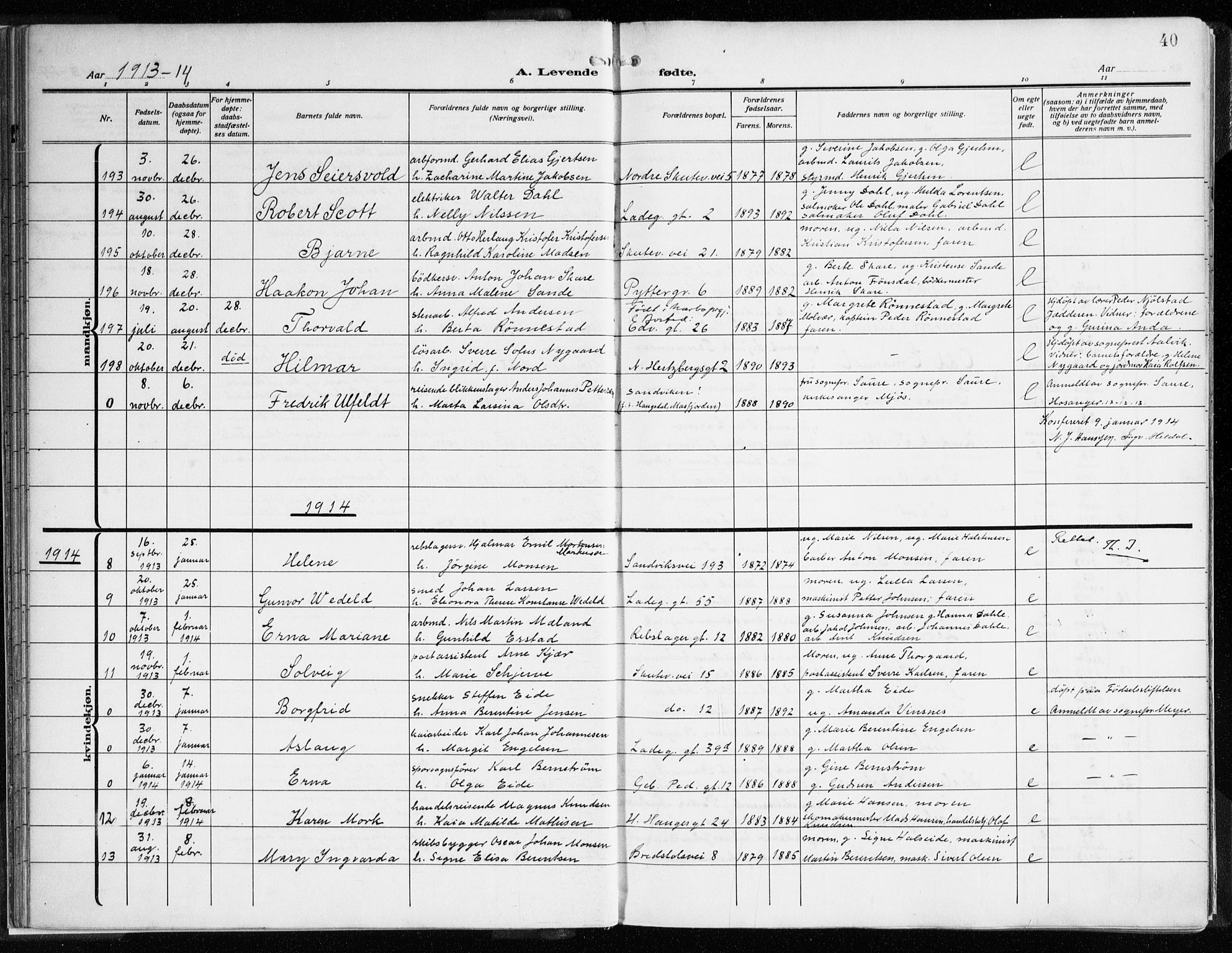 Sandviken Sokneprestembete, AV/SAB-A-77601/H/Ha/L0007: Parish register (official) no. B 4, 1912-1924, p. 40