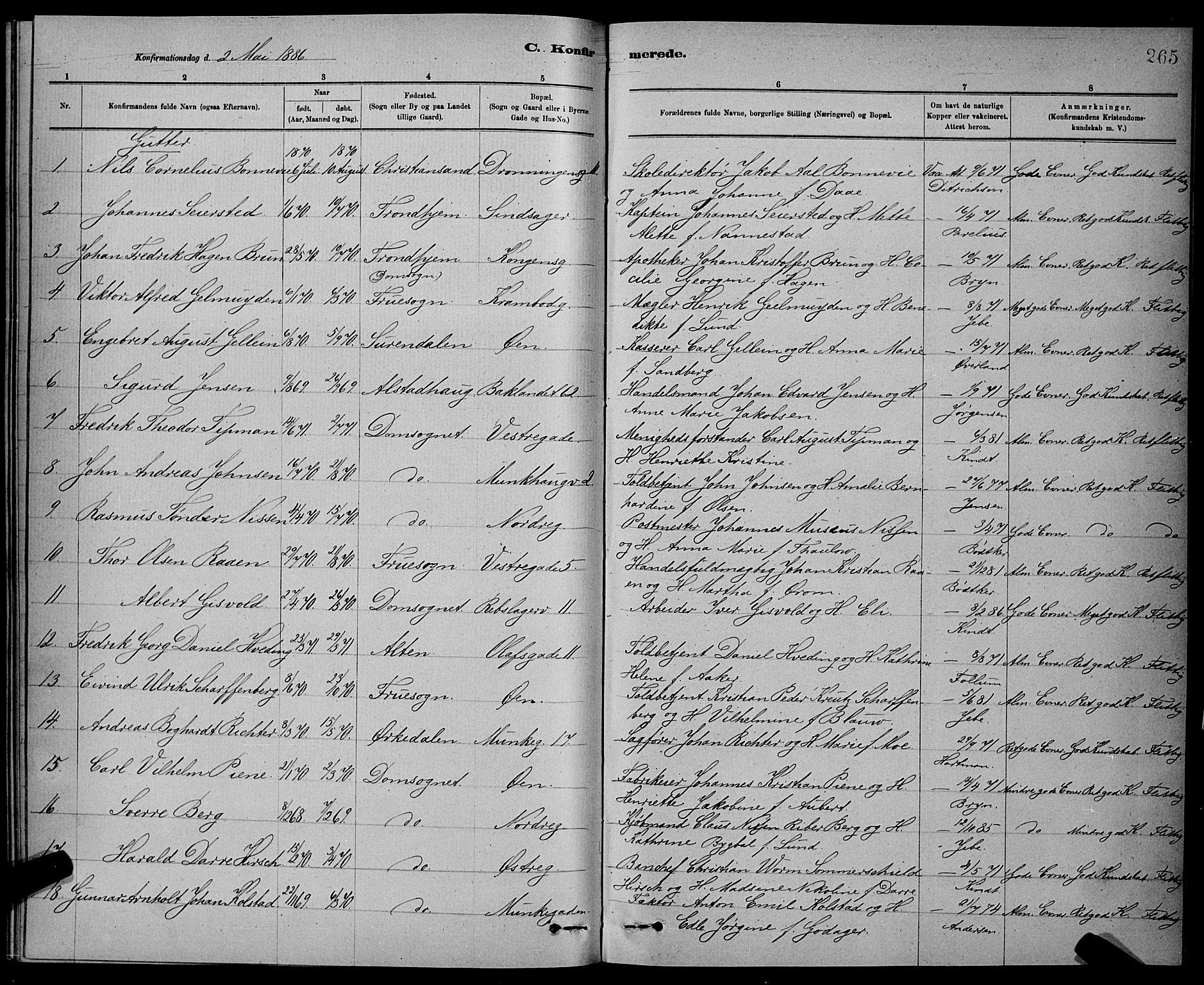 Ministerialprotokoller, klokkerbøker og fødselsregistre - Sør-Trøndelag, SAT/A-1456/601/L0092: Parish register (copy) no. 601C10, 1884-1897, p. 265