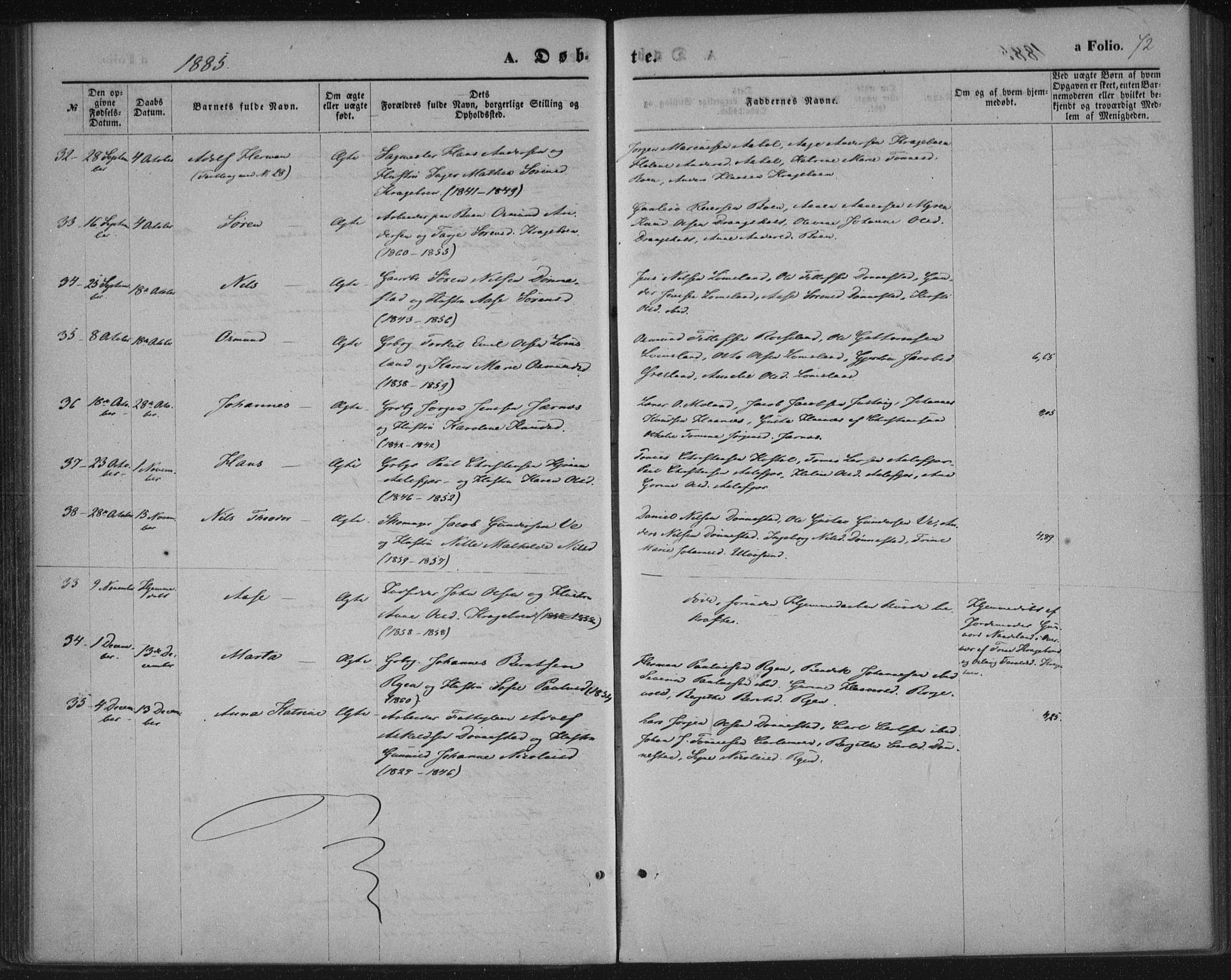 Tveit sokneprestkontor, AV/SAK-1111-0043/F/Fa/L0006: Parish register (official) no. A 6, 1872-1886, p. 72
