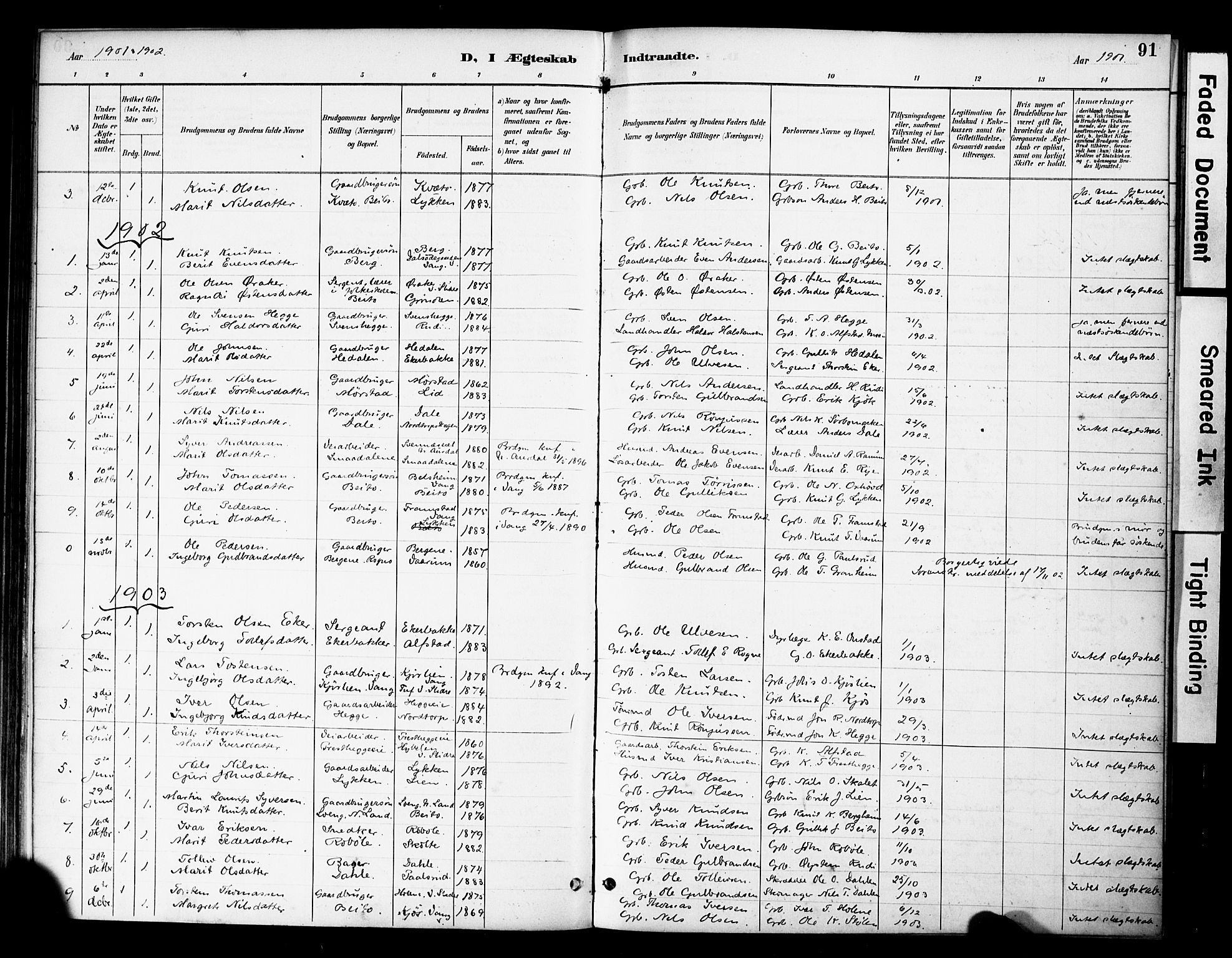 Øystre Slidre prestekontor, AV/SAH-PREST-138/H/Ha/Haa/L0004: Parish register (official) no. 4, 1887-1910, p. 91