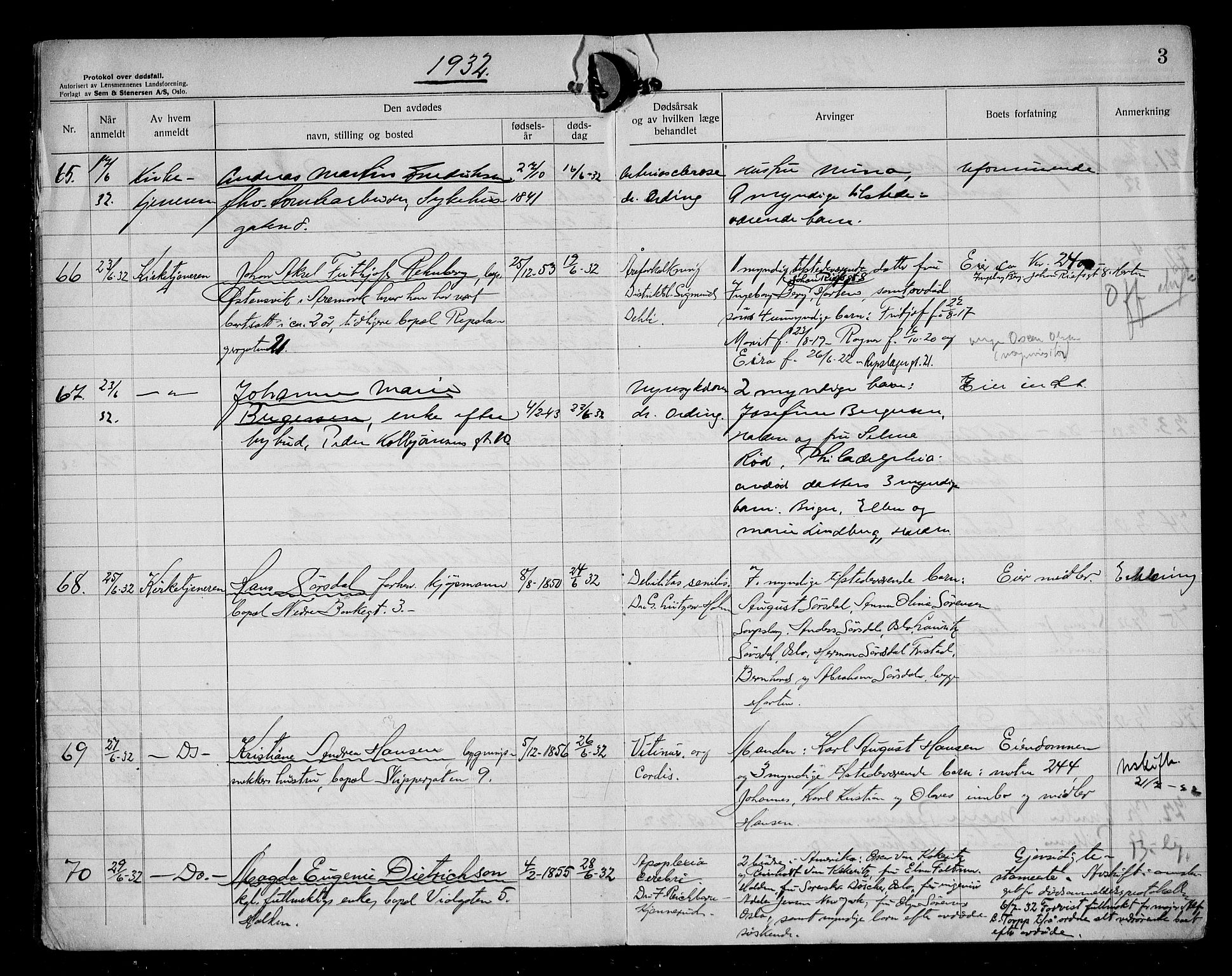 Idd og Marker sorenskriveri, AV/SAO-A-10283/H/Ha/Haa/L0001/0005: Dødsanmeldelsesprotokoller / Dødsanmeldelsesprotokoll, 1932-1937, p. 3