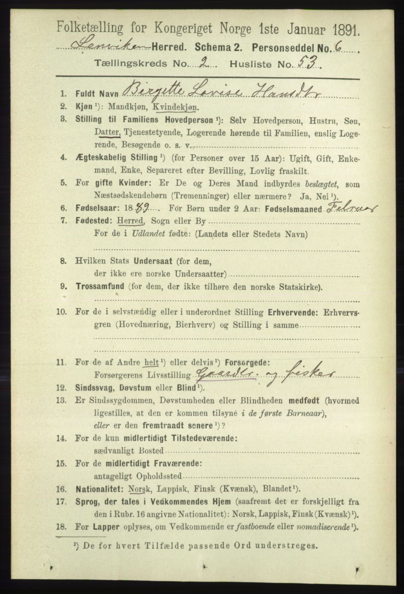 RA, 1891 census for 1931 Lenvik, 1891, p. 1141
