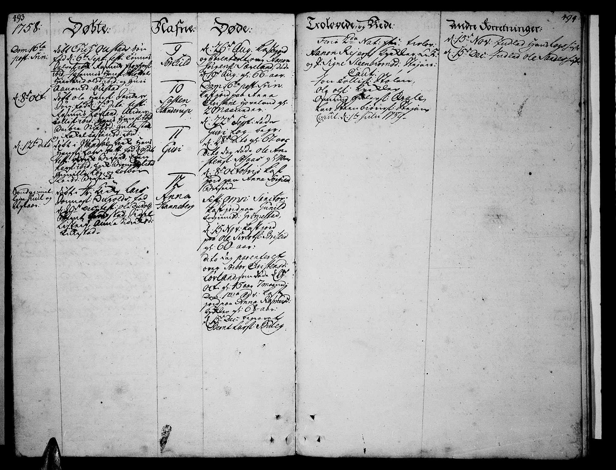 Lista sokneprestkontor, AV/SAK-1111-0027/F/Fa/L0003: Parish register (official) no. A 3 /2, 1754-1767, p. 493-494